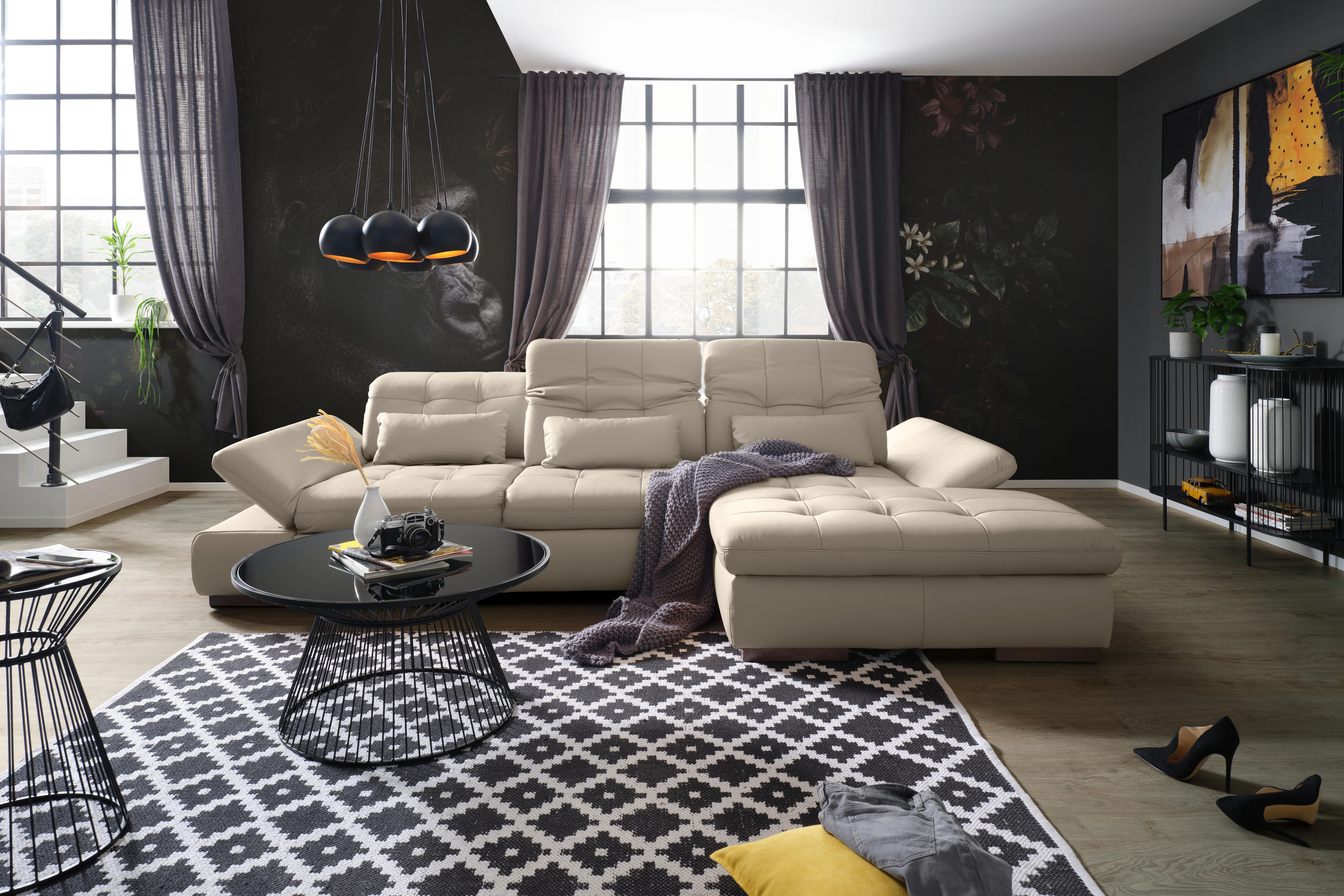 Rohová sedačka SANFINO, pravá, svetlě šedá pravá kůže - světle šedá/barvy chromu, Konvenční, kov/kůže (305/199cm) - Premium Living