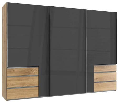Schwebetürenschrank Mit Laden B:300cm Level Grau/eiche Dekor - Eichefarben/Grau, MODERN, Holzwerkstoff (300/216/65cm) - MID.YOU