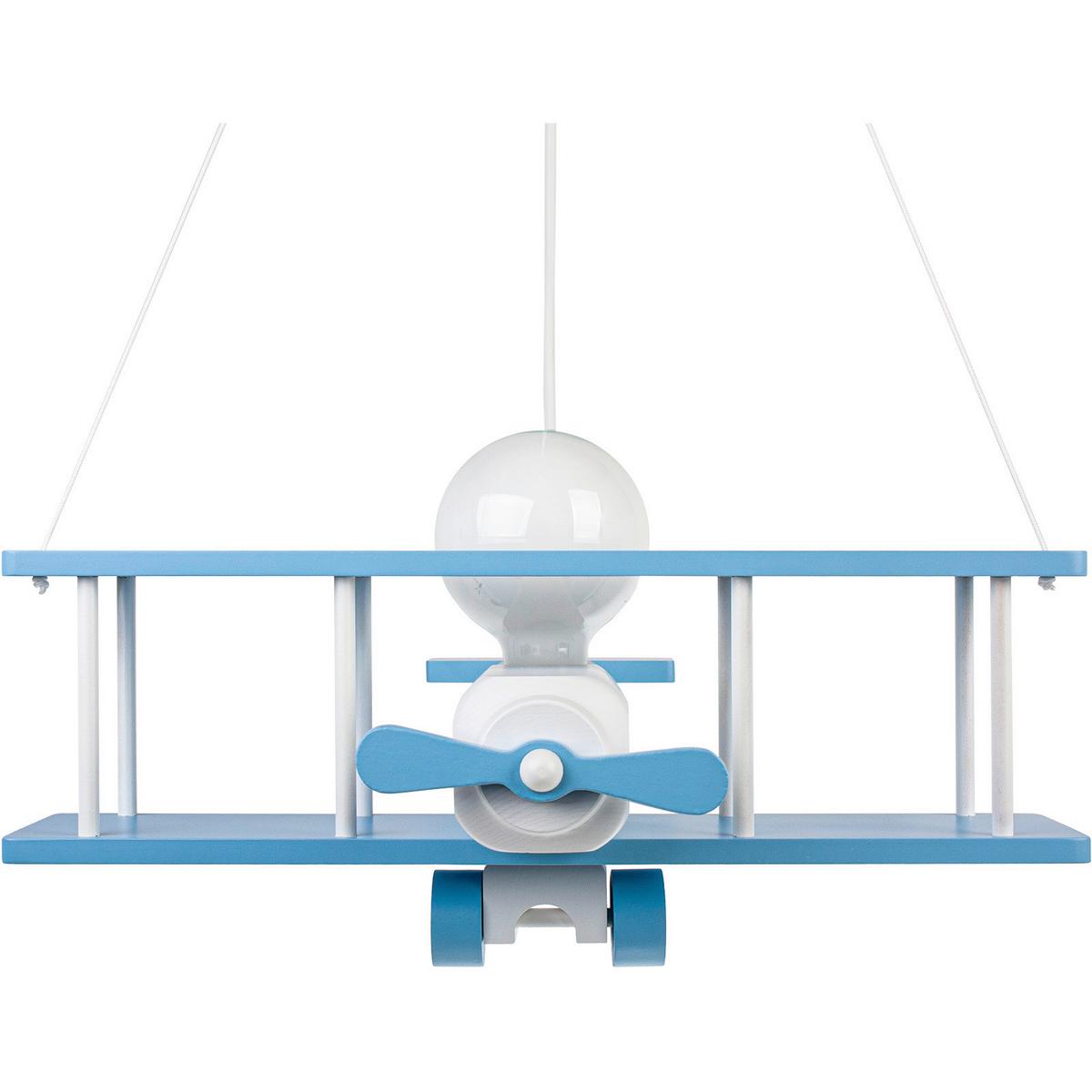 Kinderhängeleuchte Flugzeug H: 75 Cm 1-Flammig - Blau/Weiß, KONVENTIONELL, Holz (42/45/75cm)
