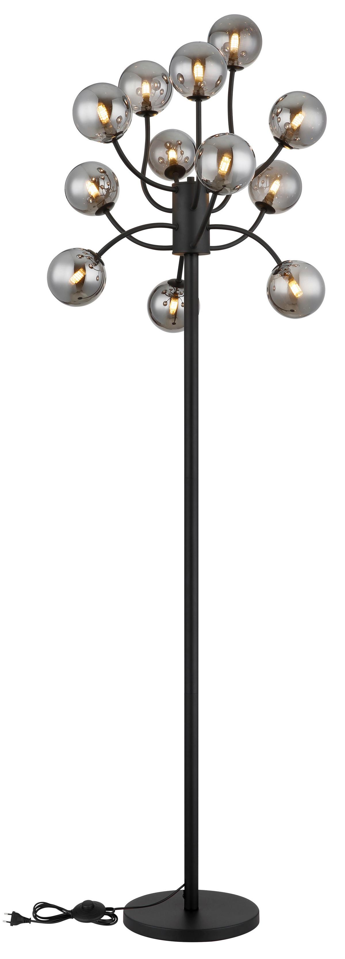 Stehleuchte Riha Rauchglas, DxH: ca. 62x200 cm - Schwarz, Design, Glas/Kunststoff (62/200cm) - Globo