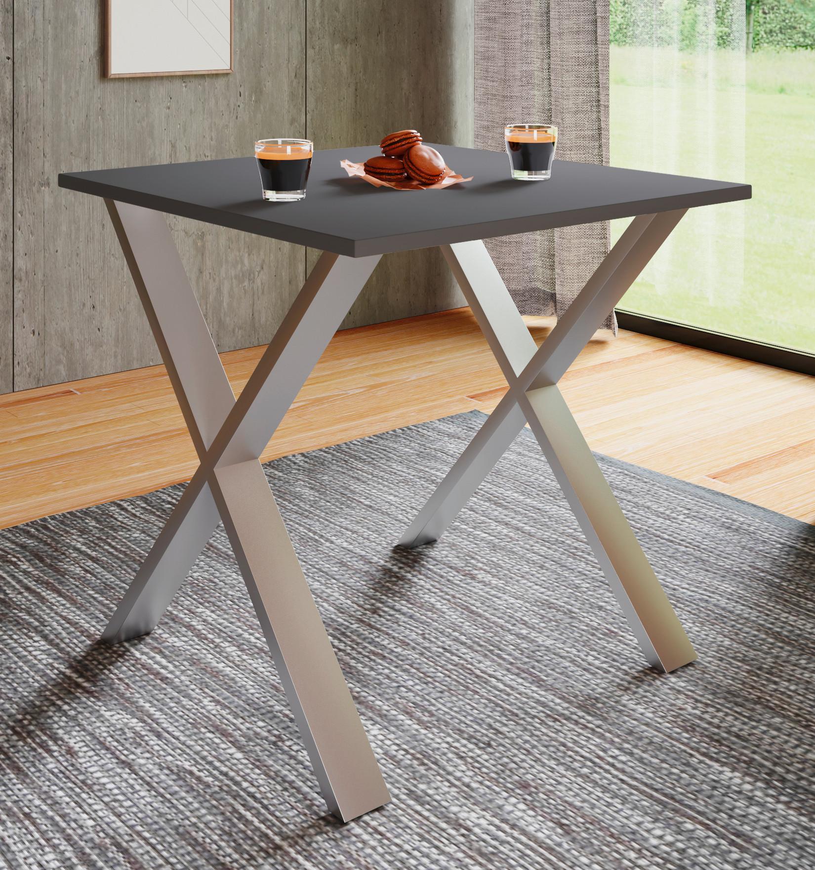 Esstisch Xona Silberfarben L: 80 cm - Anthrazit/Silberfarben, Basics, Holzwerkstoff (80/80/76cm) - MID.YOU