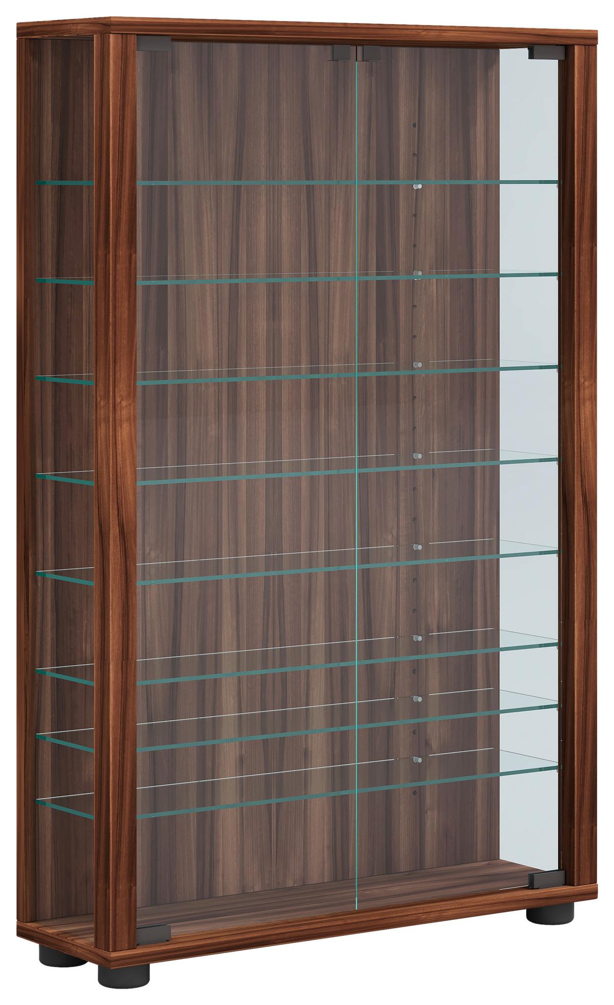 Vitrine Lumo Mini Nussbaumfarben - Transparent/Nussbaumfarben, Design, Glas/Holzwerkstoff (59/90/18cm) - MID.YOU