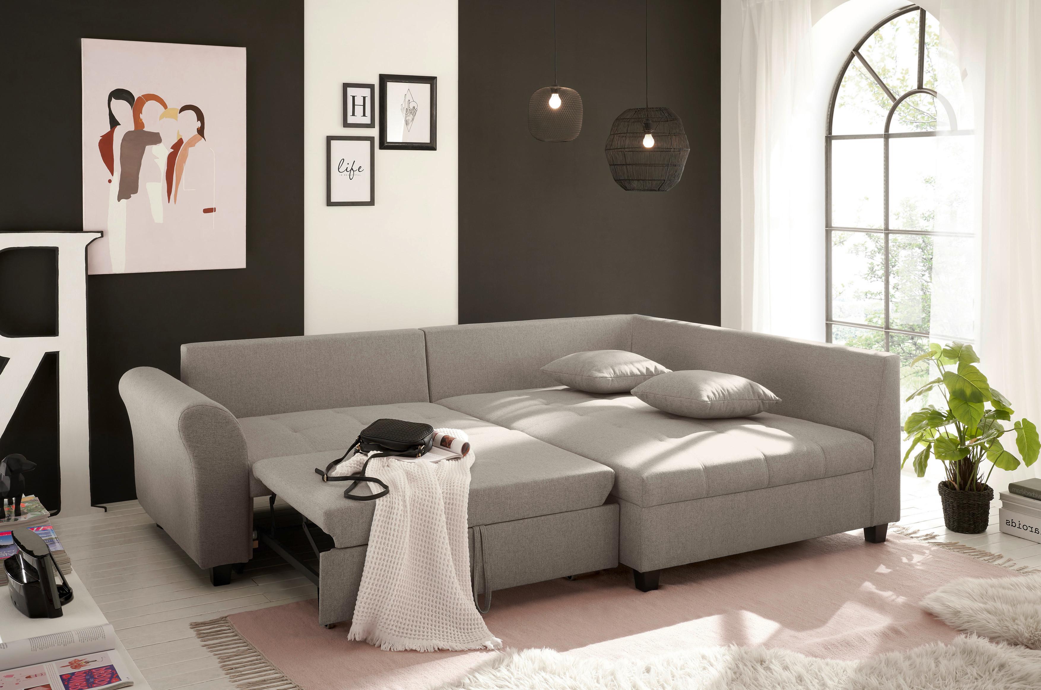 Ecksofa Liz Sandfarben S: 252x175 cm - Sandfarben/Schwarz, MODERN, Textil (252/175cm) - Livetastic