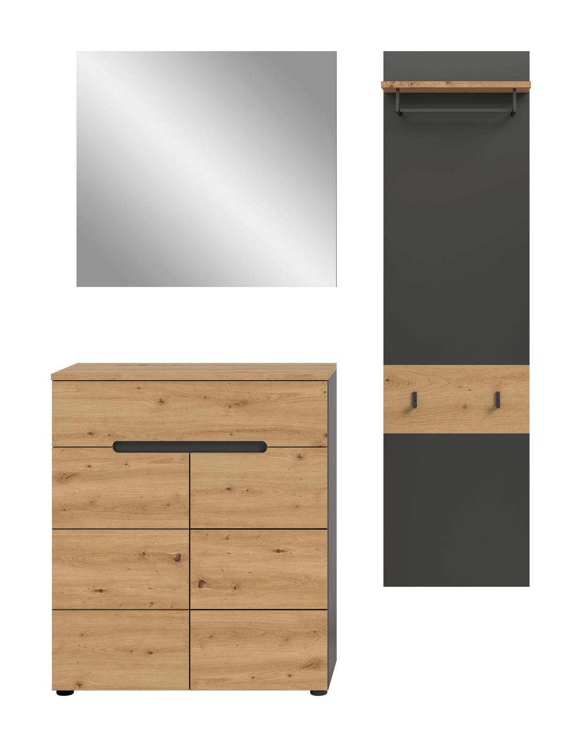 Garderobe Canu 3-Teilig Eiche Artisan/Grau B: 140 cm - Eiche Artisan, Design, Holzwerkstoff (140/190/37cm) - Livetastic