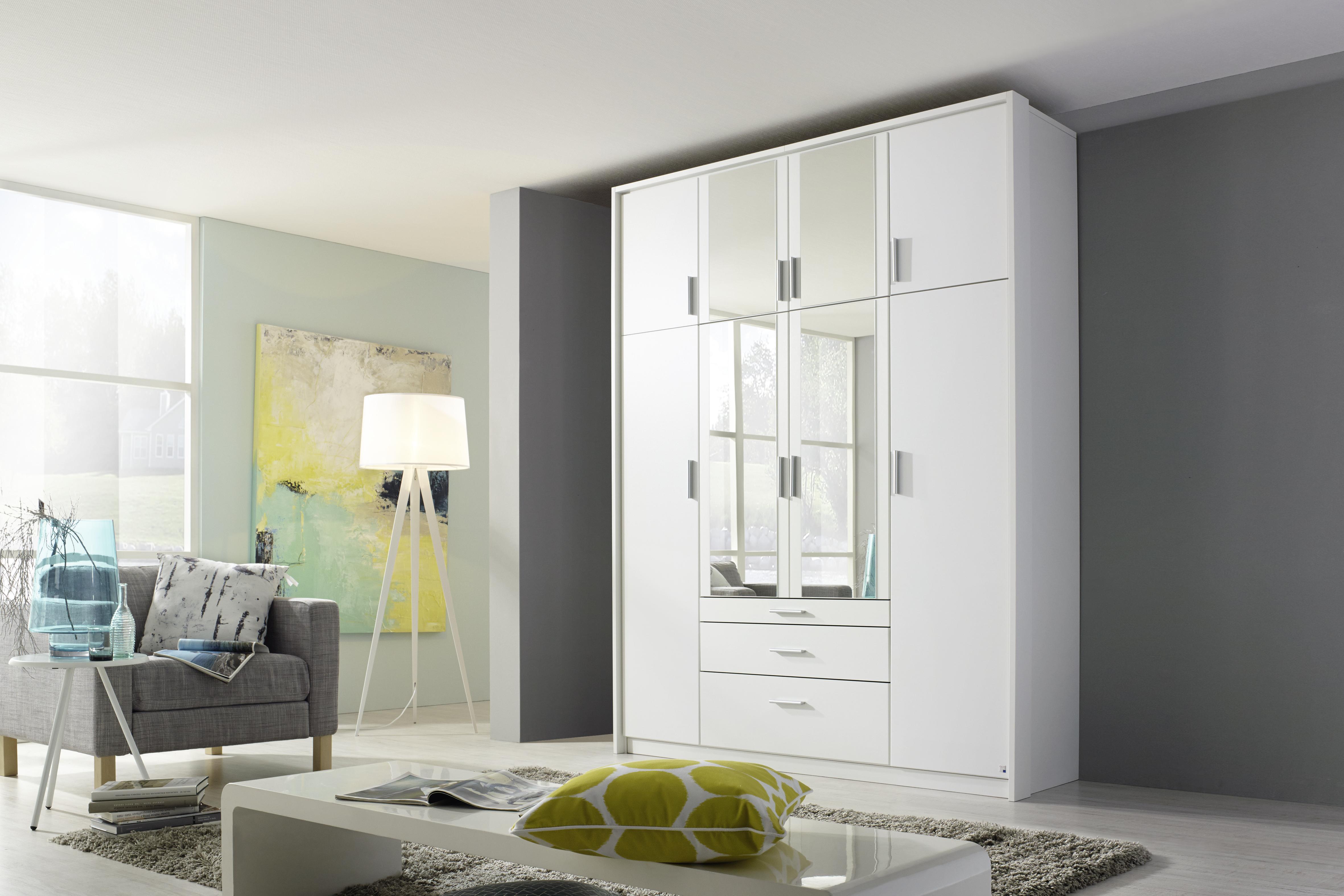 Drehtürenschrank Mit Spiegel 185 cm Weiß Hildesheim - Klar/Weiß, Design, Glas/Holzwerkstoff (185/231/56cm) - Rauch Möbel