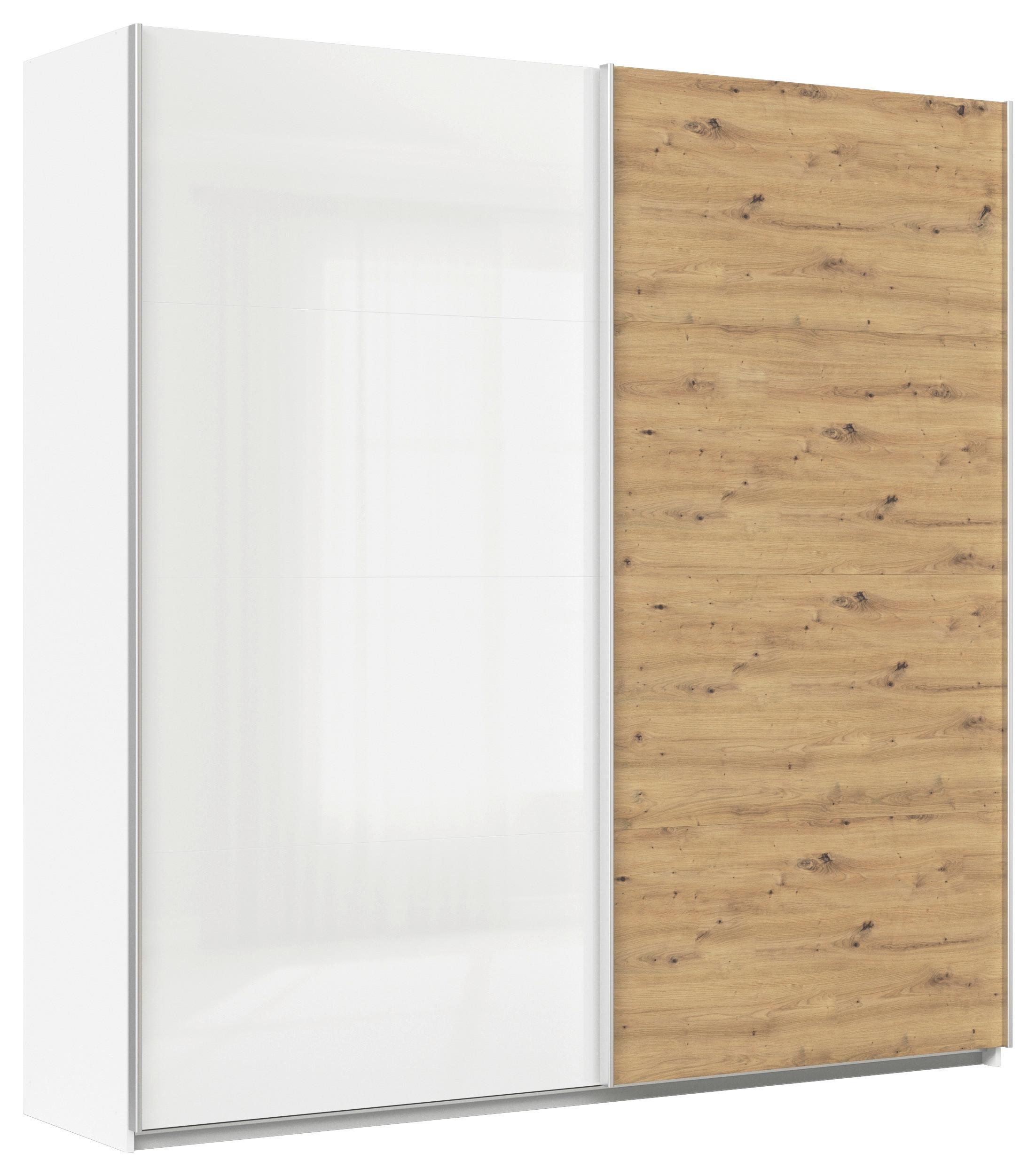 Tolóajtós Szekrény Feldkirch 225/229 Cm - Artisan tölgy/magasfényű fehér, Modern, faalapú anyag (225/229/62cm)
