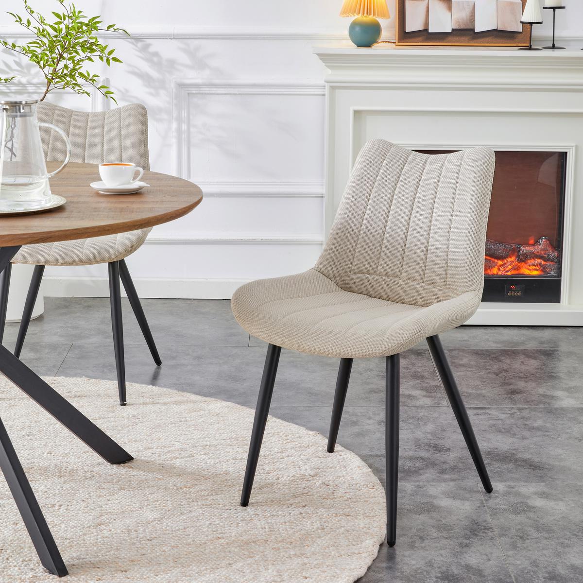 Stuhl-Set Lotta 2-Teilig Creme B: 53 cm - Creme/Schwarz, MODERN, Textil/Metall (53/86/59cm) - MID.YOU