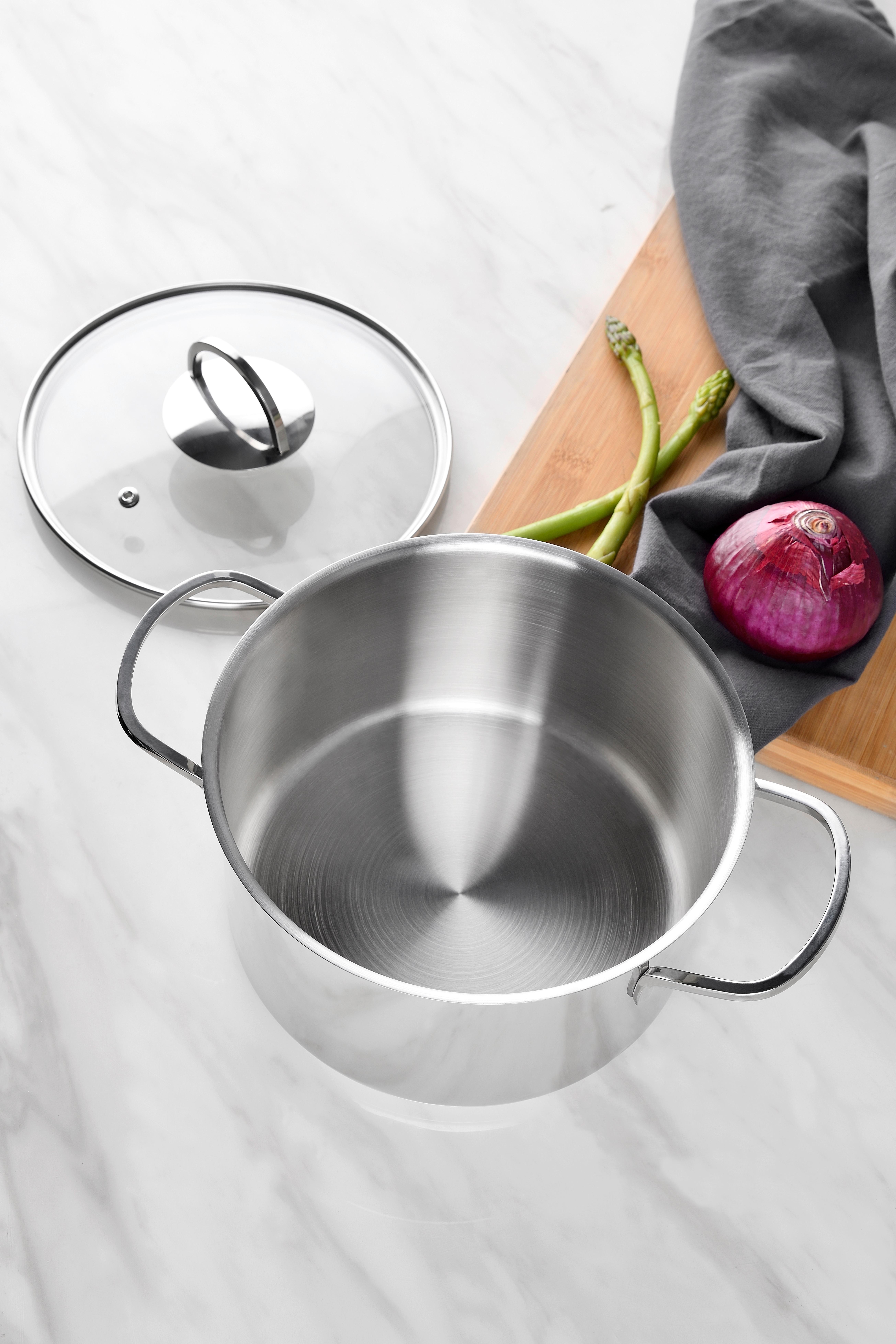 Kochtopfset Edelstahl 6-teilig - Edelstahlfarben/Transparent, Trend, Glas/Metall