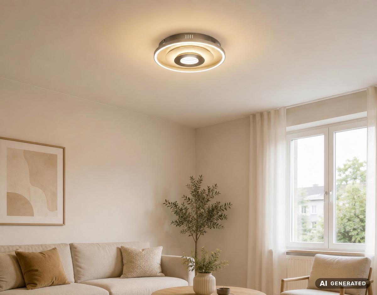 LED-Deckenleuchte inkl. 1x LED 230V, 30W, Metall/Kunststoff - Champagner/Goldfarben, Design, Kunststoff/Metall - Globo