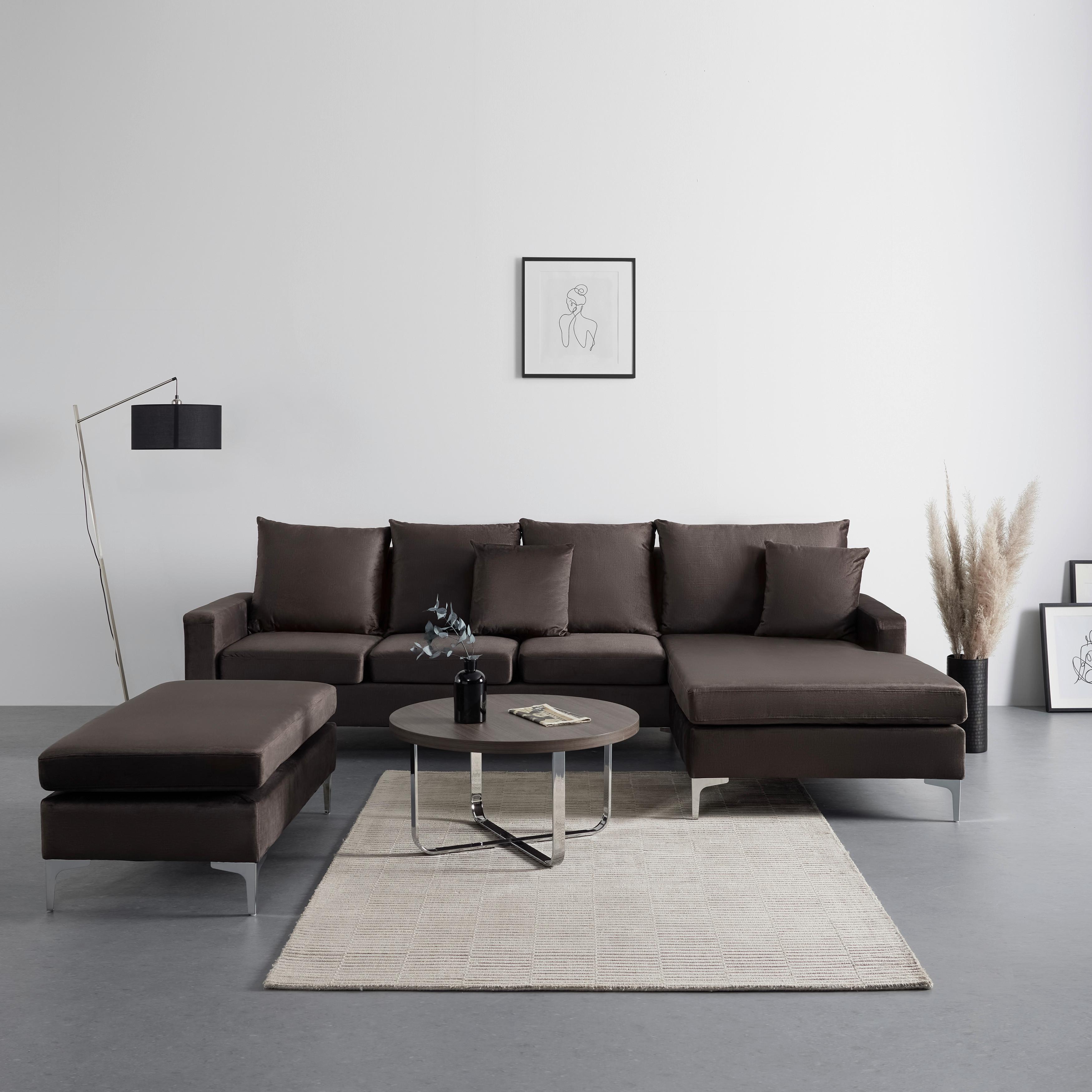Sedacia súprava ALONDRA, obojstranná, hnedá - hnedá/farba ušľachtilej ocele, Modern, kov/drevo (287/182/80cm) - Bessagi Home
