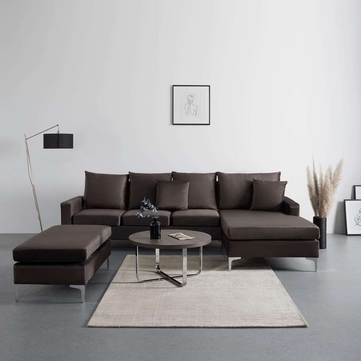 Sedací souprava ALONDRA, oboustranná, hnědá - hnědá/barvy nerez oceli, Moderní, kov/dřevo (287/182/80cm) - Bessagi Home