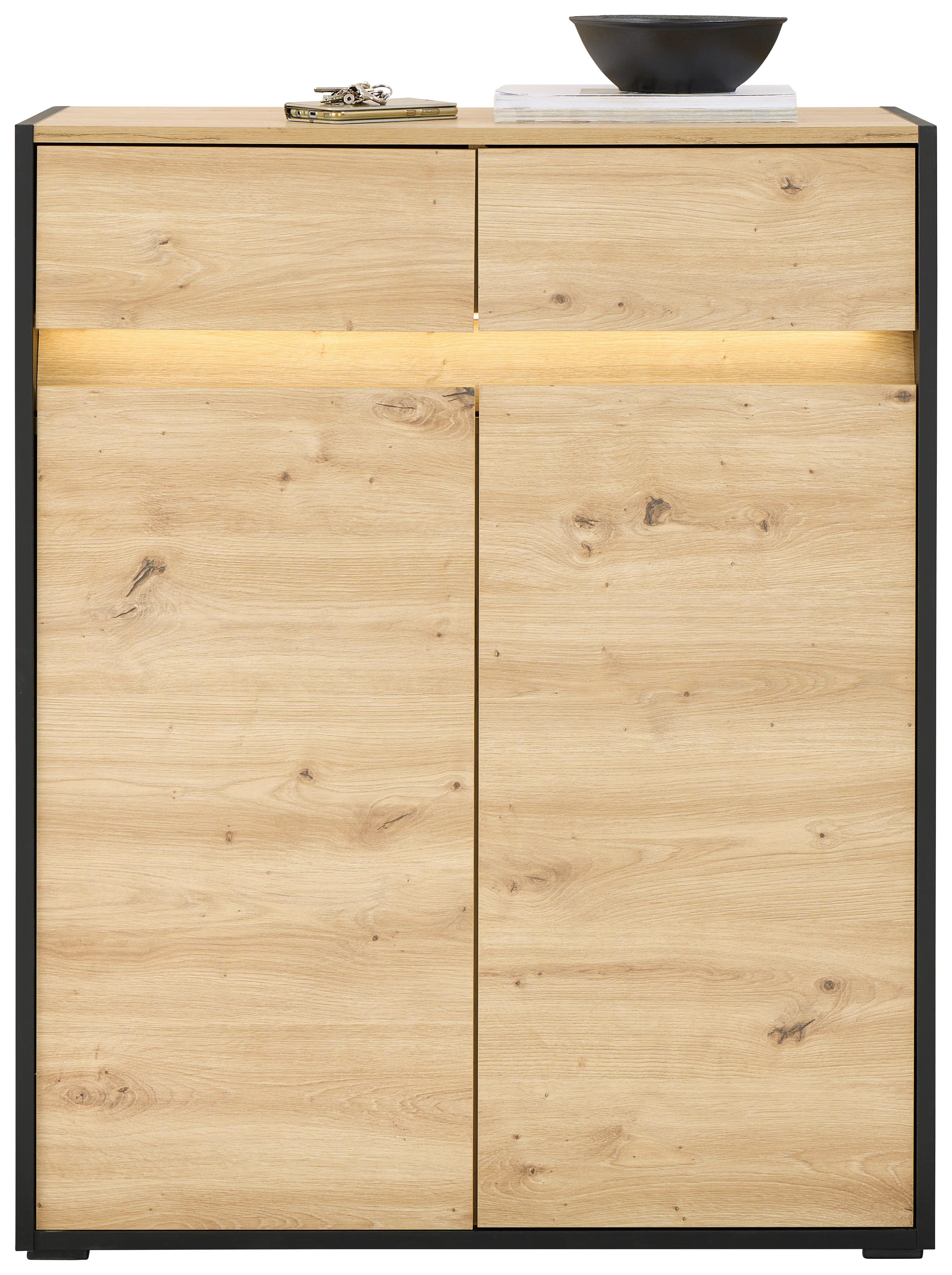 Kommode mit Led B: 88,3 cm Welcome, Eiche Dekor/Schwarz - Schwarz/Eiche Artisan, MODERN, Holzwerkstoff (88,3/108/38cm)