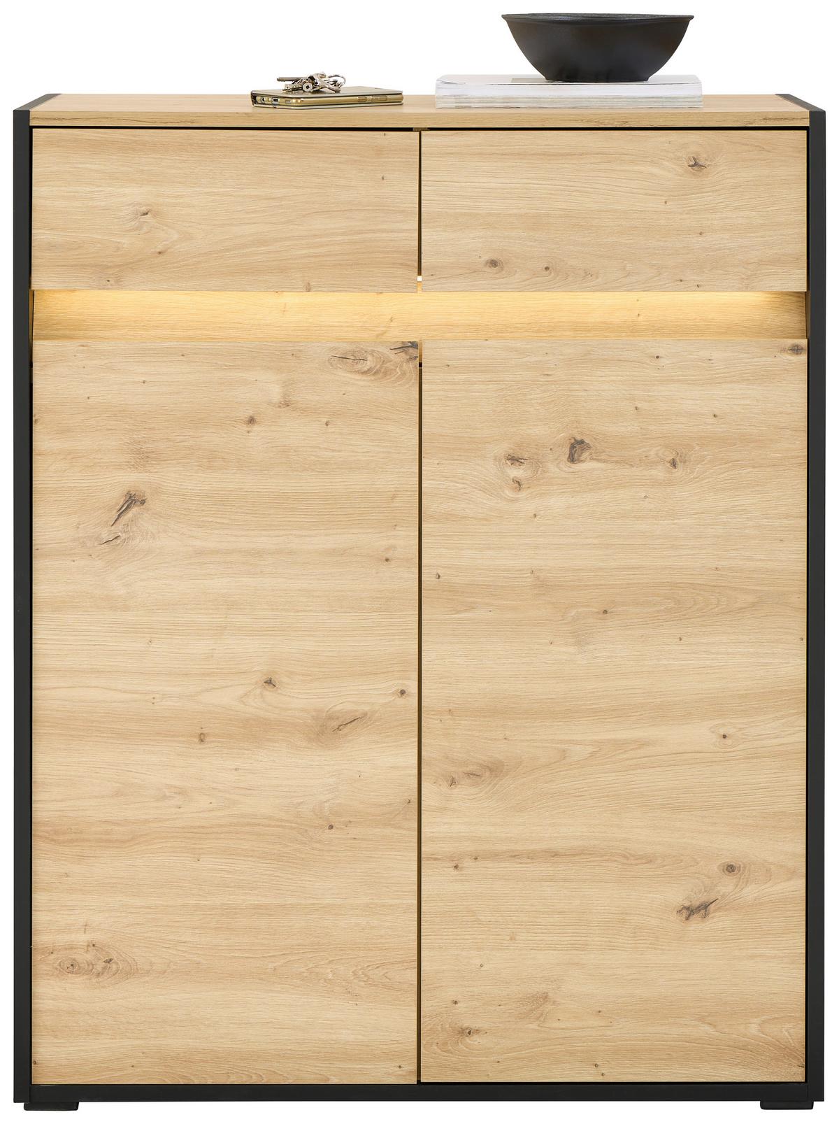 Garderoben-Set Welcome Eiche Dekor/Schwarz 4 -teilig. - Eichefarben/Schwarz, MODERN, Holzwerkstoff (209,1/200,7/38cm)