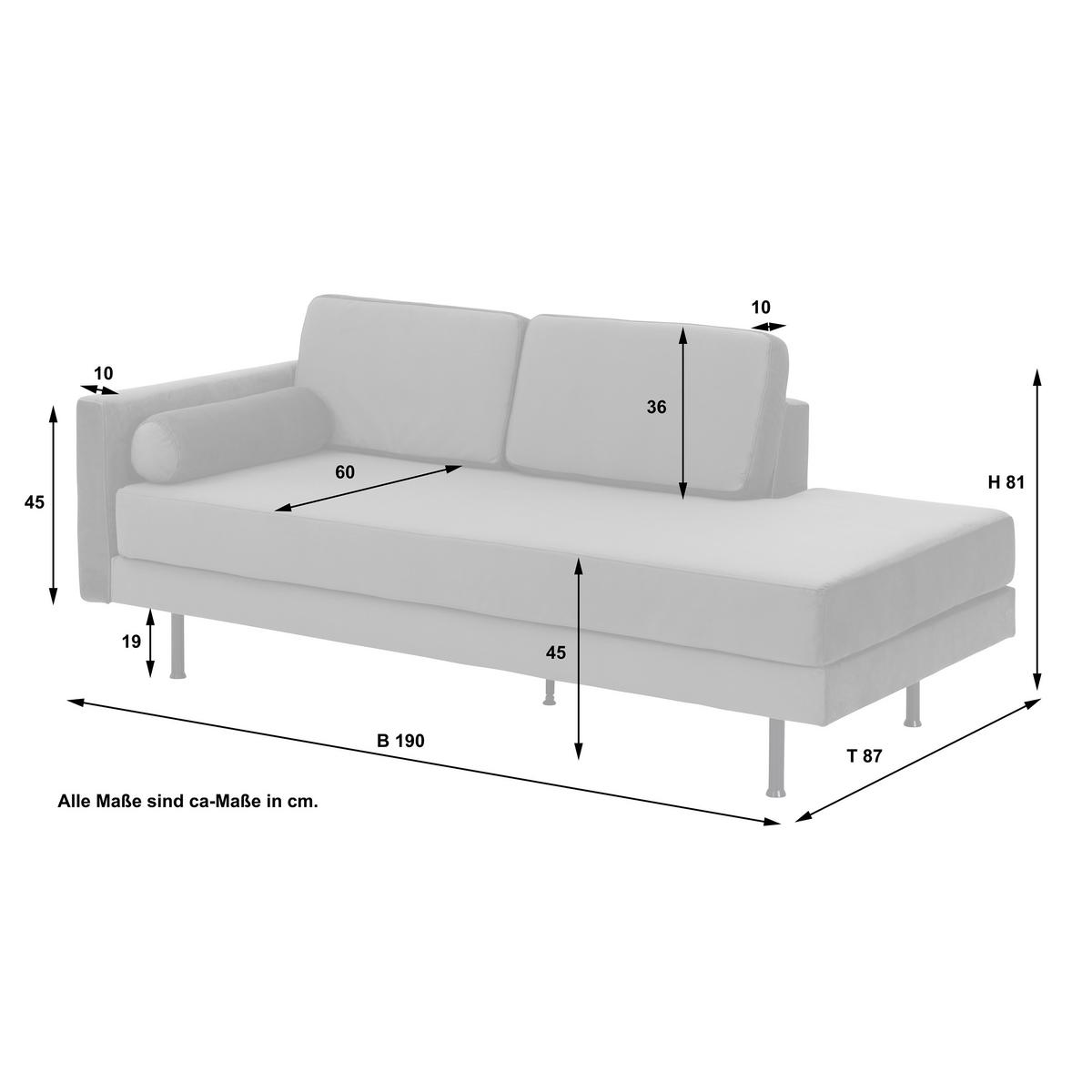 Recamiere Ivo L: 190cm Velours Anthrazit - Anthrazit/Schwarz, Design, Textil (190/87/81cm) - Max Winzer