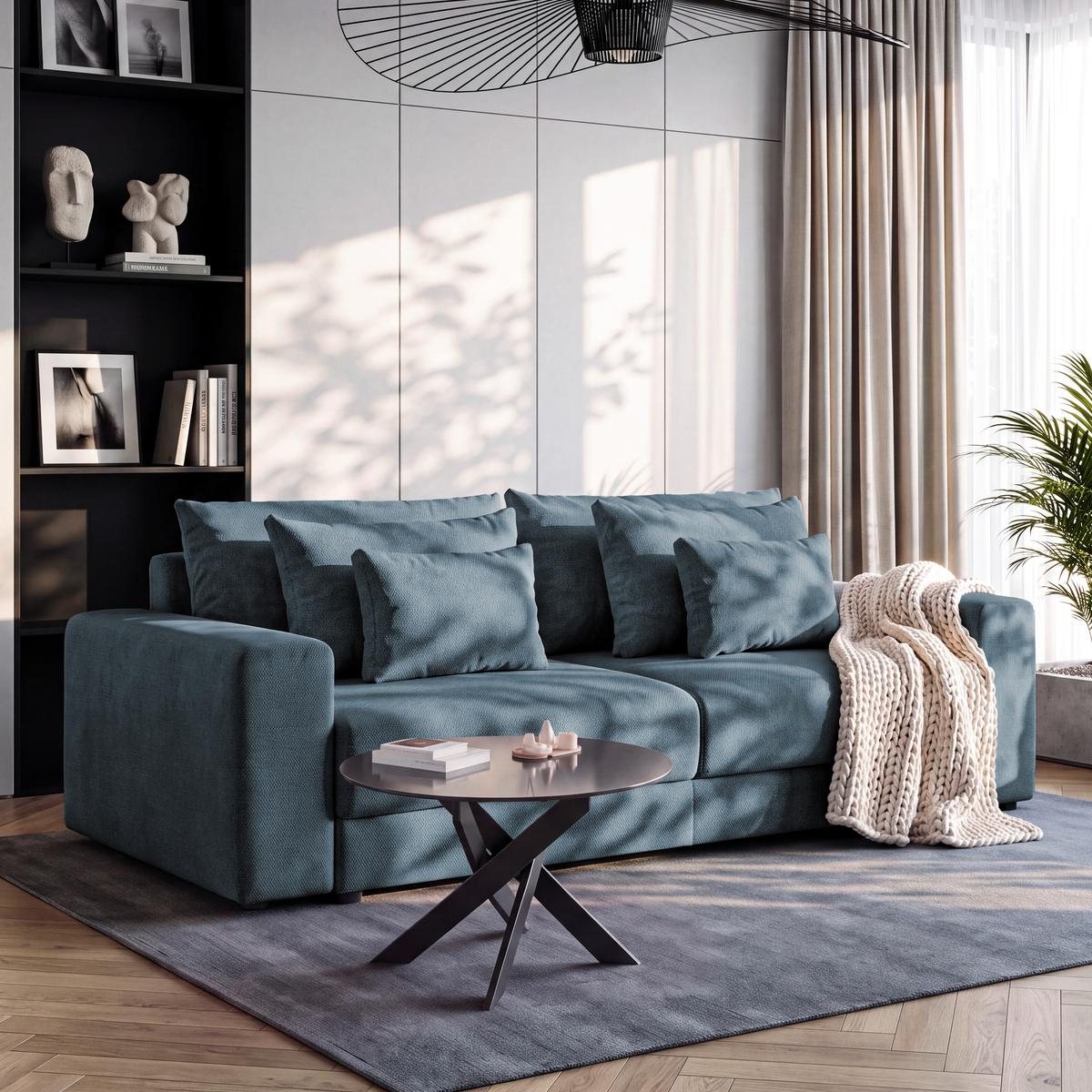 Megasofa Mega Chenille blau, B: 255cm - Blau/Schwarz, Trend, Textil (255/94/126cm) - Luca Bessoni