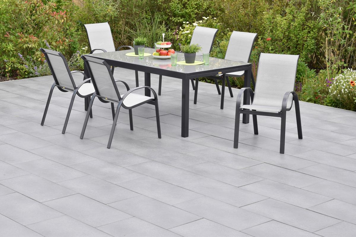 Gartengarnitur 7-Tlg Amalfi aus Aluminium - Graphitfarben/Grau, MODERN, Textil/Metall - Gardenson