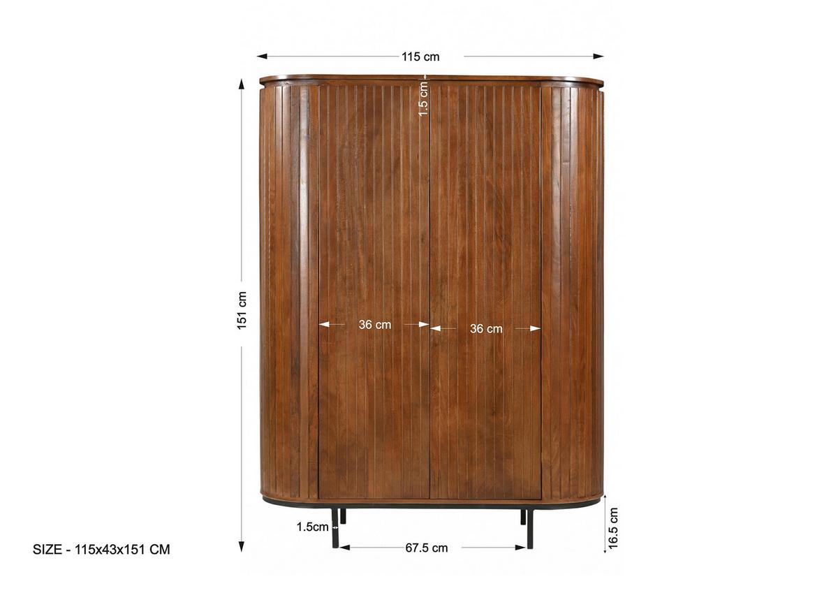 Highboard Mangoholz/Schwarz B: 115cm - Schwarz/Naturfarben, Design, Holz/Metall (115/151/43cm) - MID.YOU