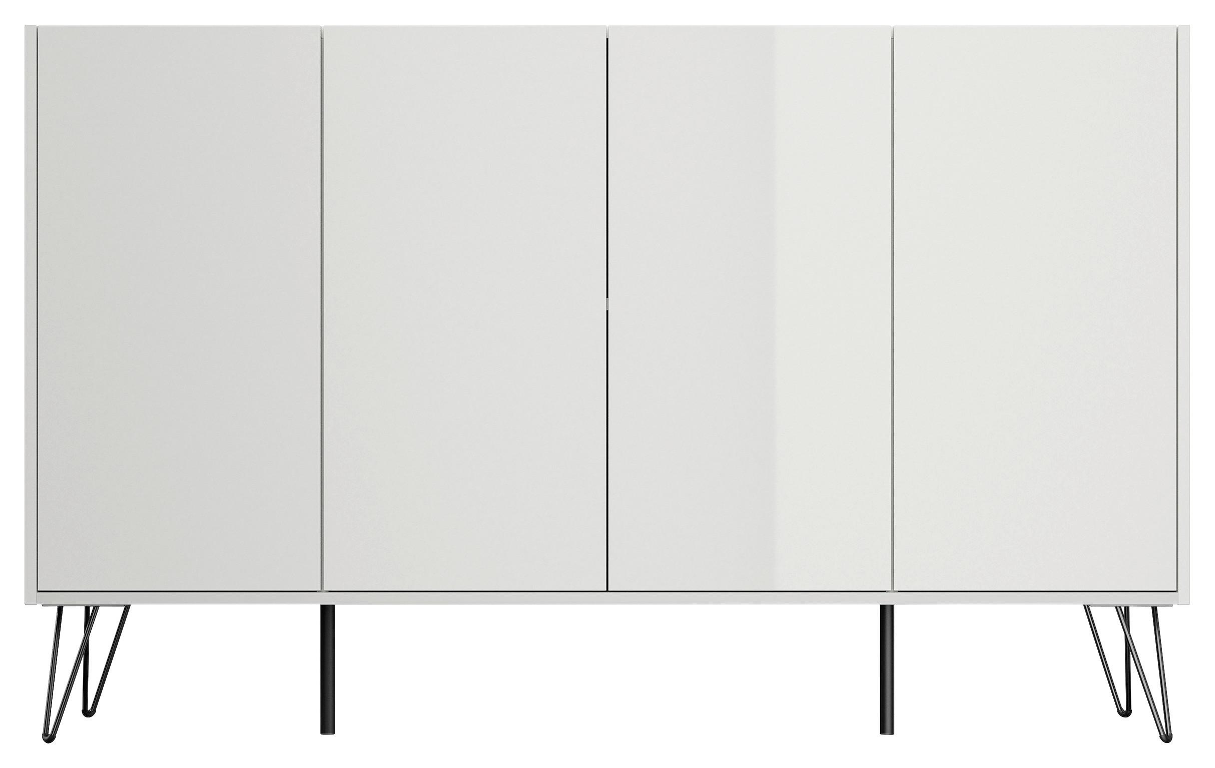 Sideboard Posseik Industrial Weiß B: 155 Cm - Weiß Hochglanz/Schwarz, Design, Holzwerkstoff (155/93,6/42cm) - P & B