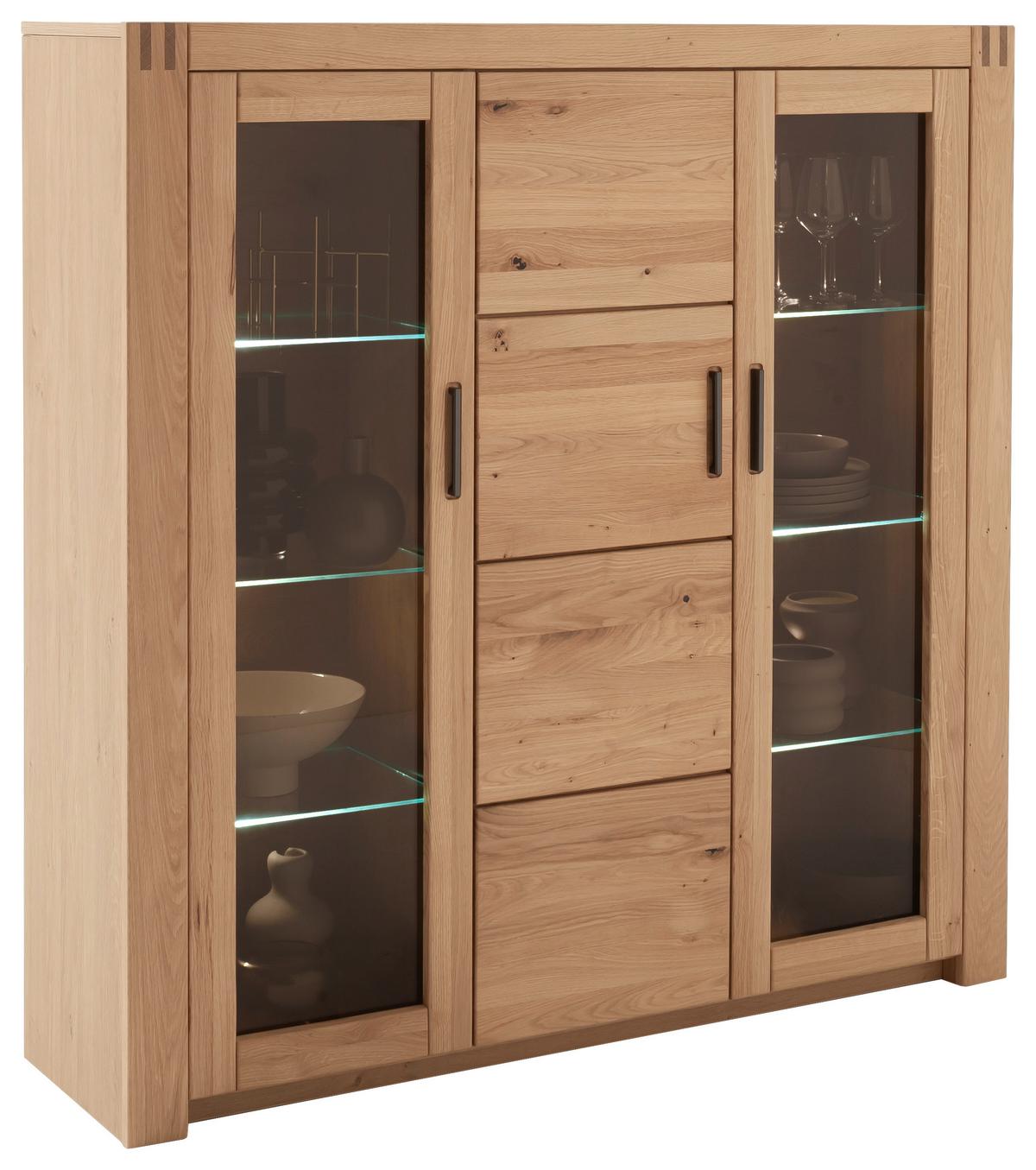 Highboard Prag - Eichefarben, Design, Glas/Holz (137/139/37cm)