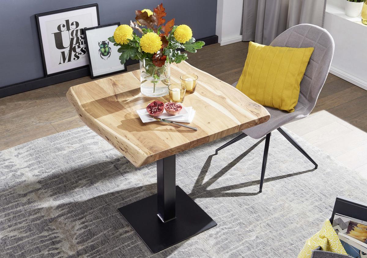 Esstisch Mit Echtholz-platte 80x75 Cm Akazie/schwarz - Schwarz/Naturfarben, MODERN, Holz/Metall (80/75/75cm) - MID.YOU