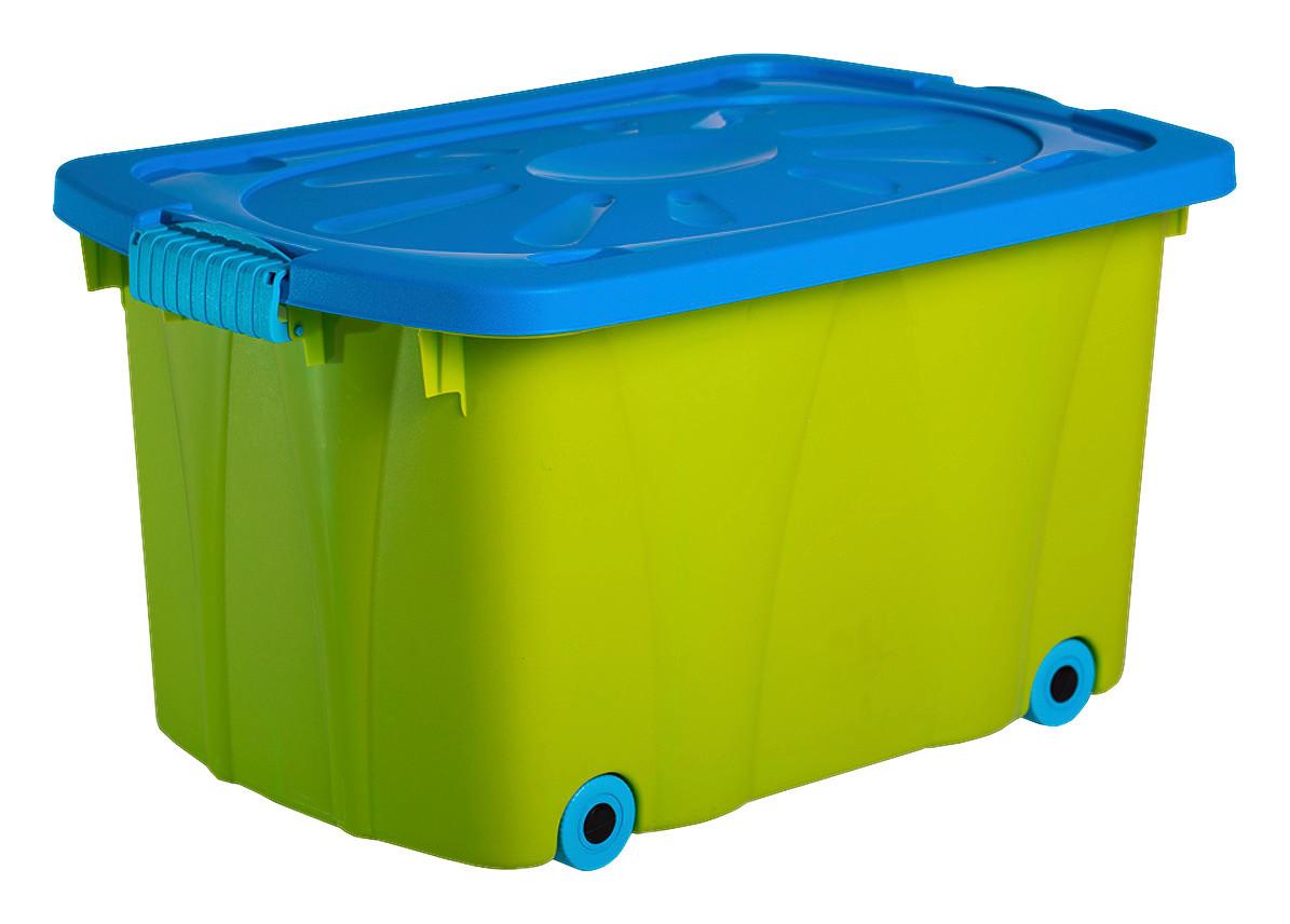 Aufbewahrungsbox Grün & Blau mit Deckel & Rollen