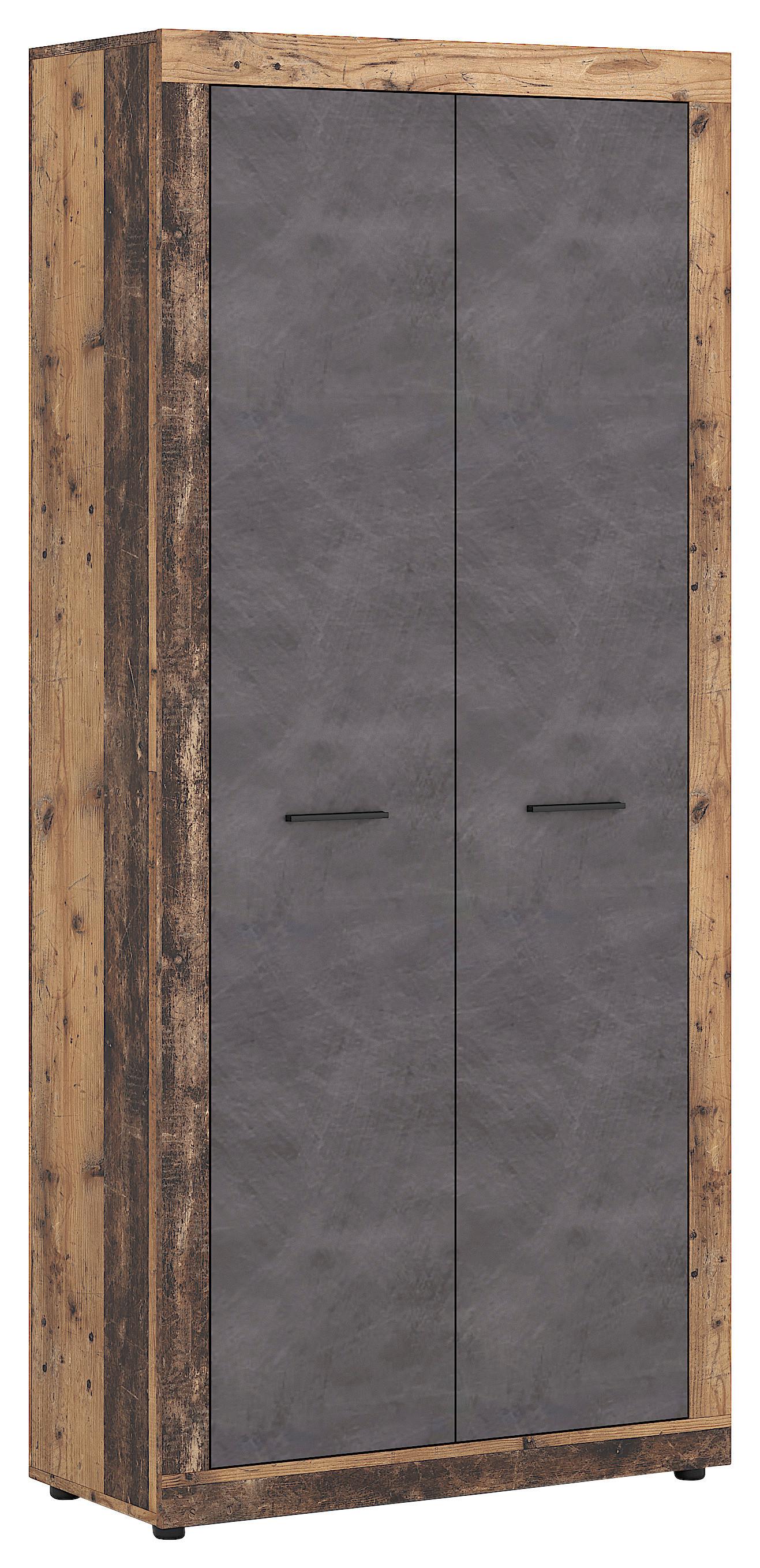 Garderobenschrank Luna Eiche Old Style - Alteiche/Schwarz, Design, Holzwerkstoff/Kunststoff (88,9/198/40cm) - MID.YOU