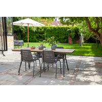Gartentischgruppe Parc 5tlg Metall/Holz, Anthrazit/Natur - Anthrazit/Teakfarben, Natur, Holz/Metall (198/74/138cm) - Gardenson