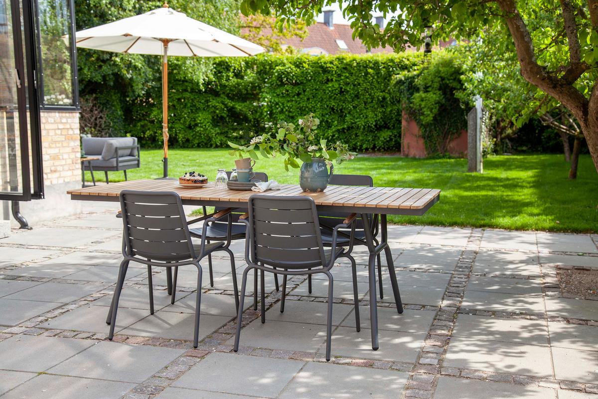 Gartentischgruppe Parc 5tlg Metall/Holz, Anthrazit/Natur - Anthrazit/Teakfarben, Natur, Holz/Metall (198/74/138cm) - Gardenson