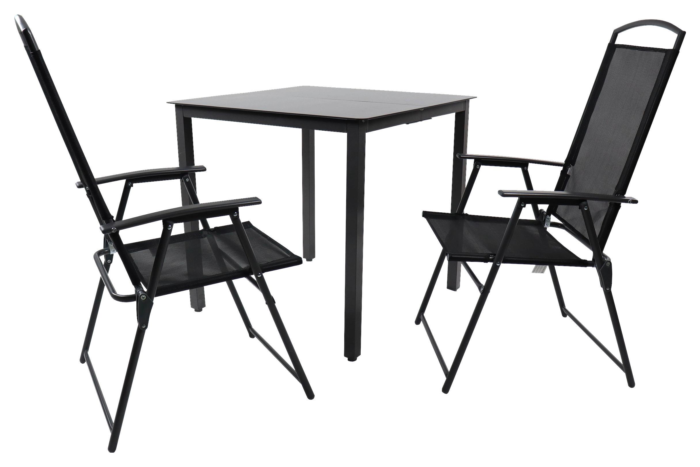 Gartenmöbel Set 3-tlg Aus Metall/glas - Anthrazit/Schwarz, Basics, Glas/Metall - Gardenson