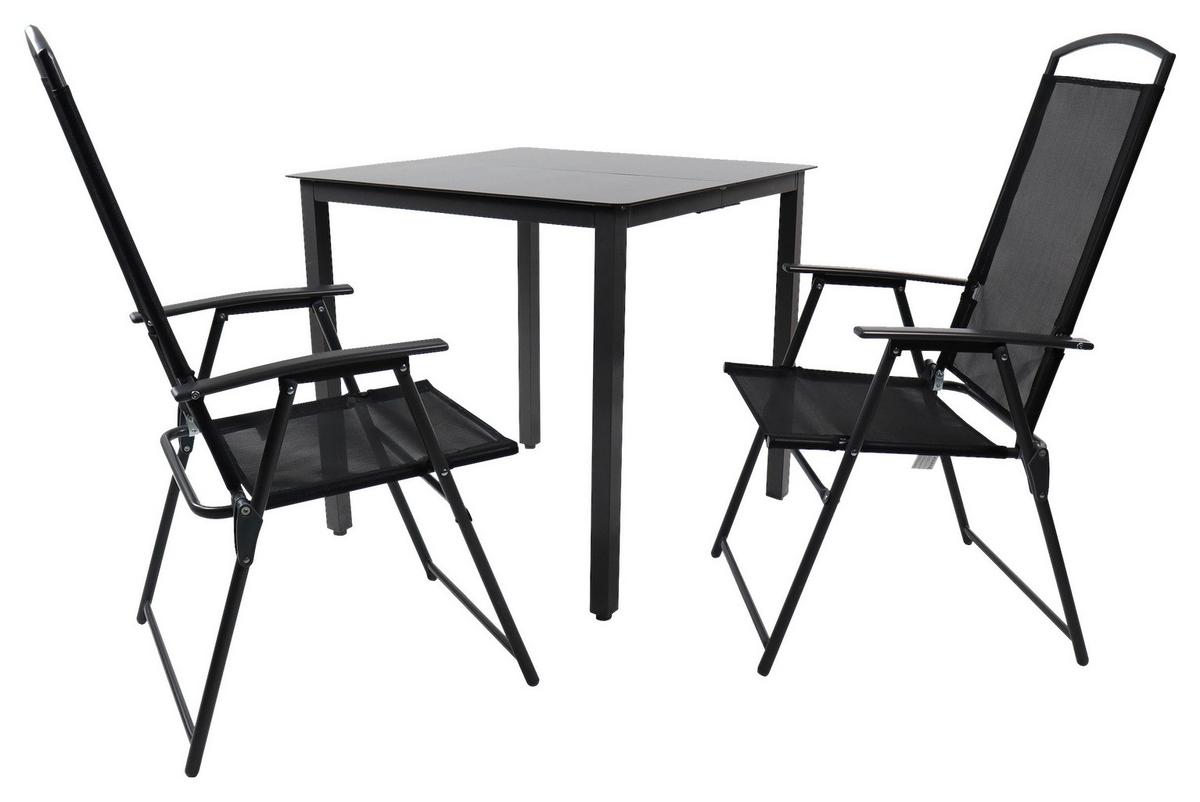 Gartenmöbel Set 3-tlg Aus Metall/glas - Anthrazit/Schwarz, Basics, Glas/Metall - Gardenson