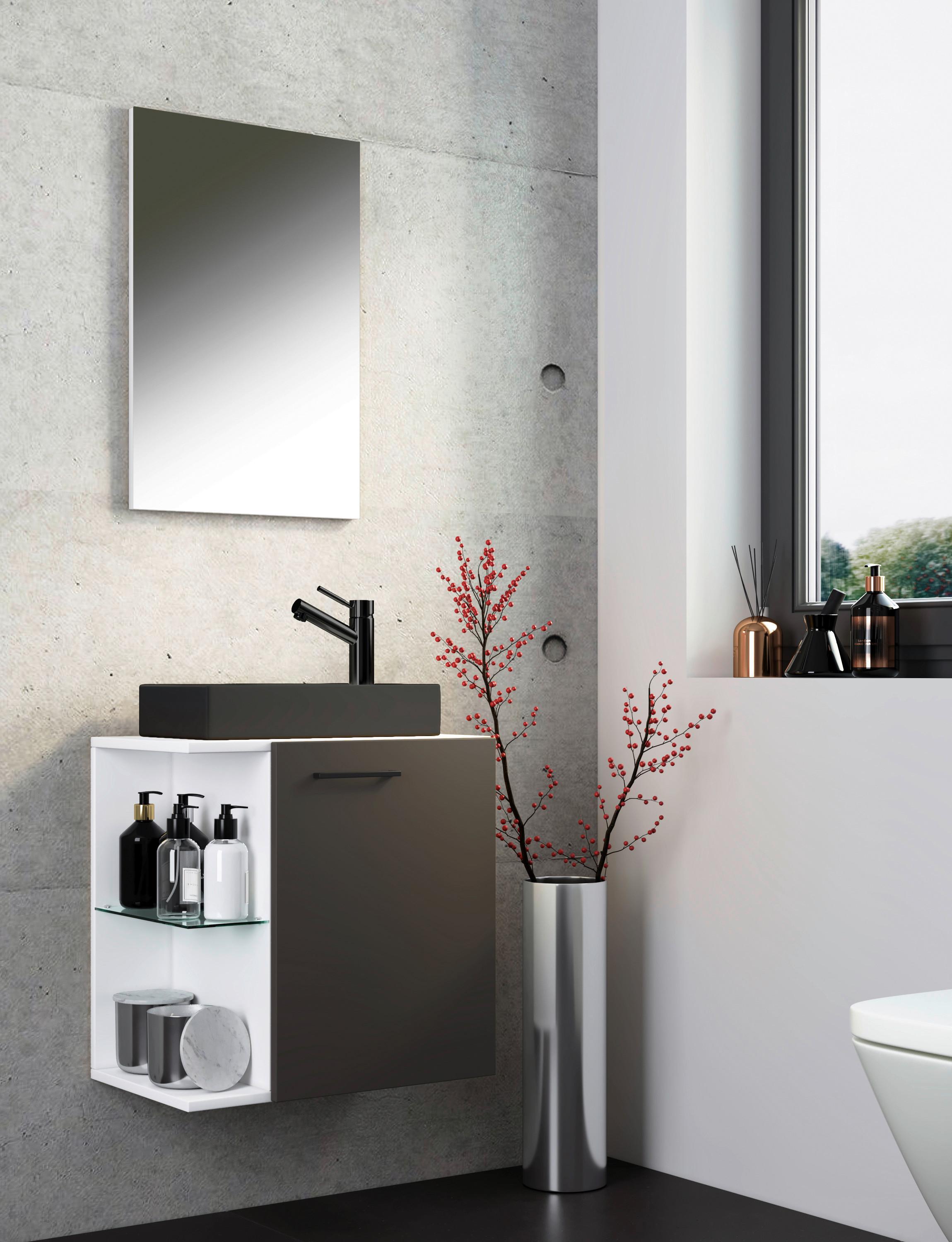 Gästebad Hausa Bl - Anthrazit/Schwarz, MODERN, Glas/Keramik (52cm) - MID.YOU