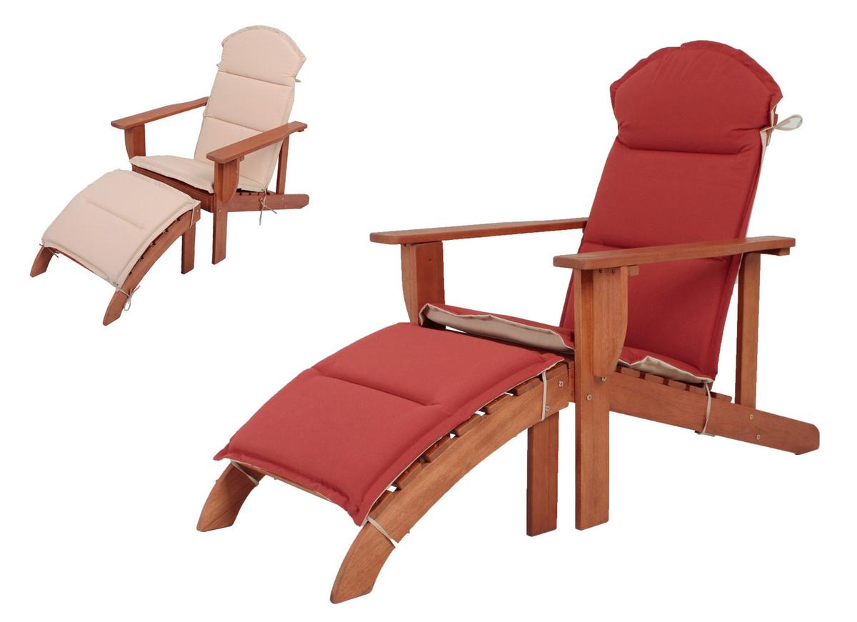 Sonnenliege Harper Eukalyptusholz mit Auflage - Eukalyptusholzfarben/Rot, Basics, Holz (142/70/93cm) - Gardenson