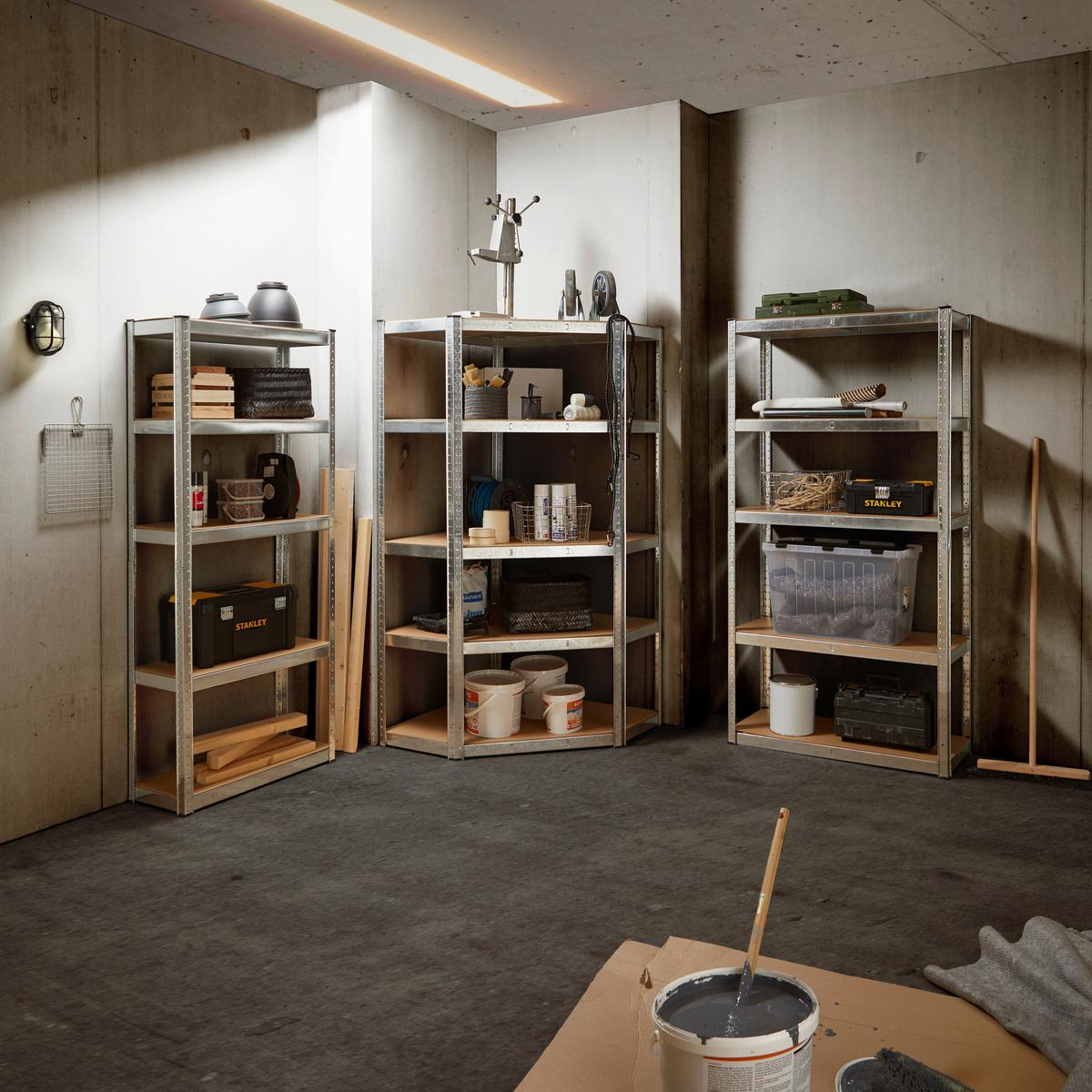 Schwerlastregal aus Stahl BxHxT: 90x180x40 cm Max. 875 Kg - Silberfarben/Naturfarben, MODERN, Holzwerkstoff/Kunststoff (90/180/40cm) - Homezone