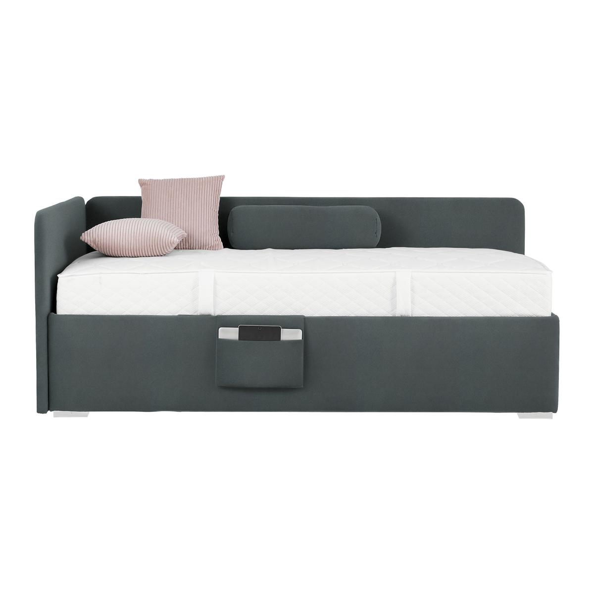 Posteľ Remi s bočnicami 120x200, poťah grafitový - prírodná farba/grafitová, Konventionell, drevo/textil (120/200cm)