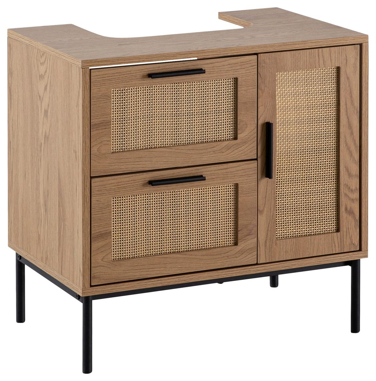 Waschbeckenunterschrank Eichefarben, B: 60 Cm - Eichefarben/Schwarz, Design, Holzwerkstoff (60/60/40cm) - MID.YOU