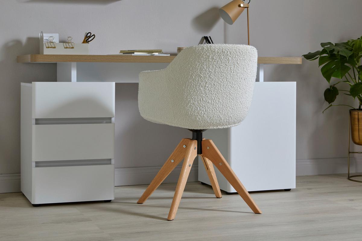 Armlehnstuhl Shell Weiß /eichefarben Echtholz-Beine - Eichefarben/Weiß, MODERN, Holz/Kunststoff (56,5/59/79cm) - Livetastic