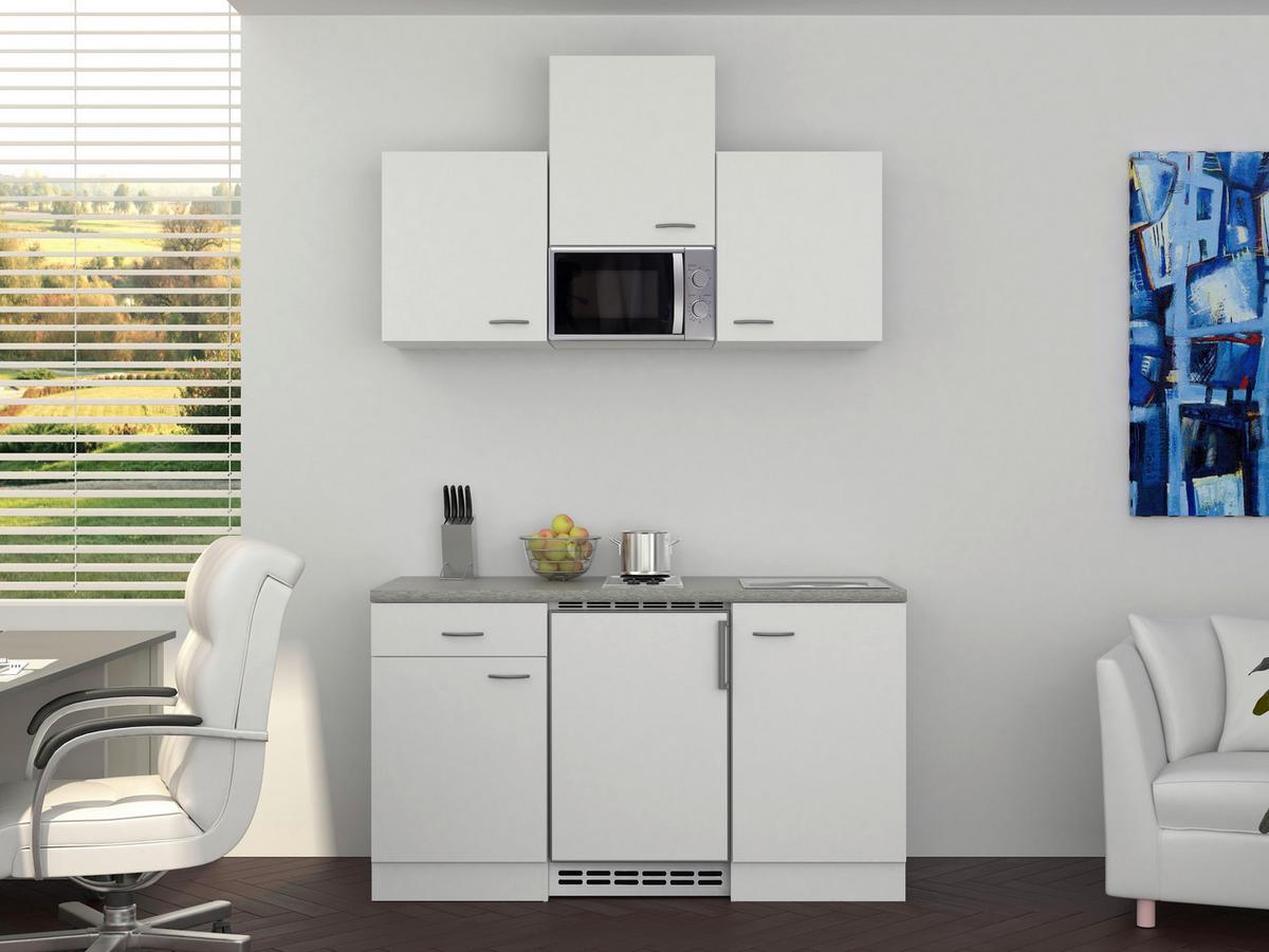 Minikuchyně WITO včetně spotřebičů a dřezu - bílá/světle šedá, Moderní, kompozitní dřevo/plast (150cm) - MID.YOU