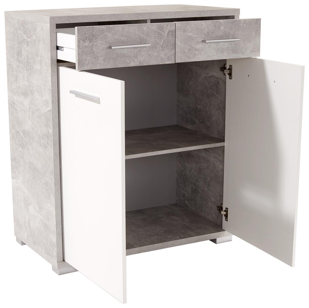 Kommode B 98 cm Q-Big New, Beton Optik/Weiß - Weiß/Grau, MODERN, Holz (98/105/44cm)