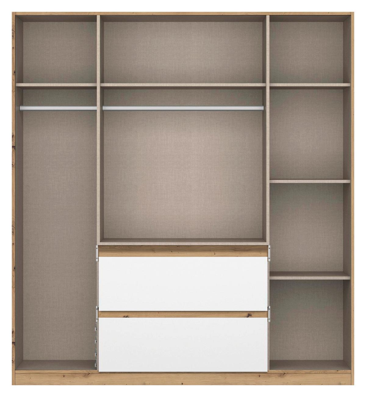 Drehtürenschrank Nidda Eiche Artisan B: 181 cm - Silberfarben/Weiß, Basics, Holzwerkstoff (181/197/54cm) - Rauch Möbel