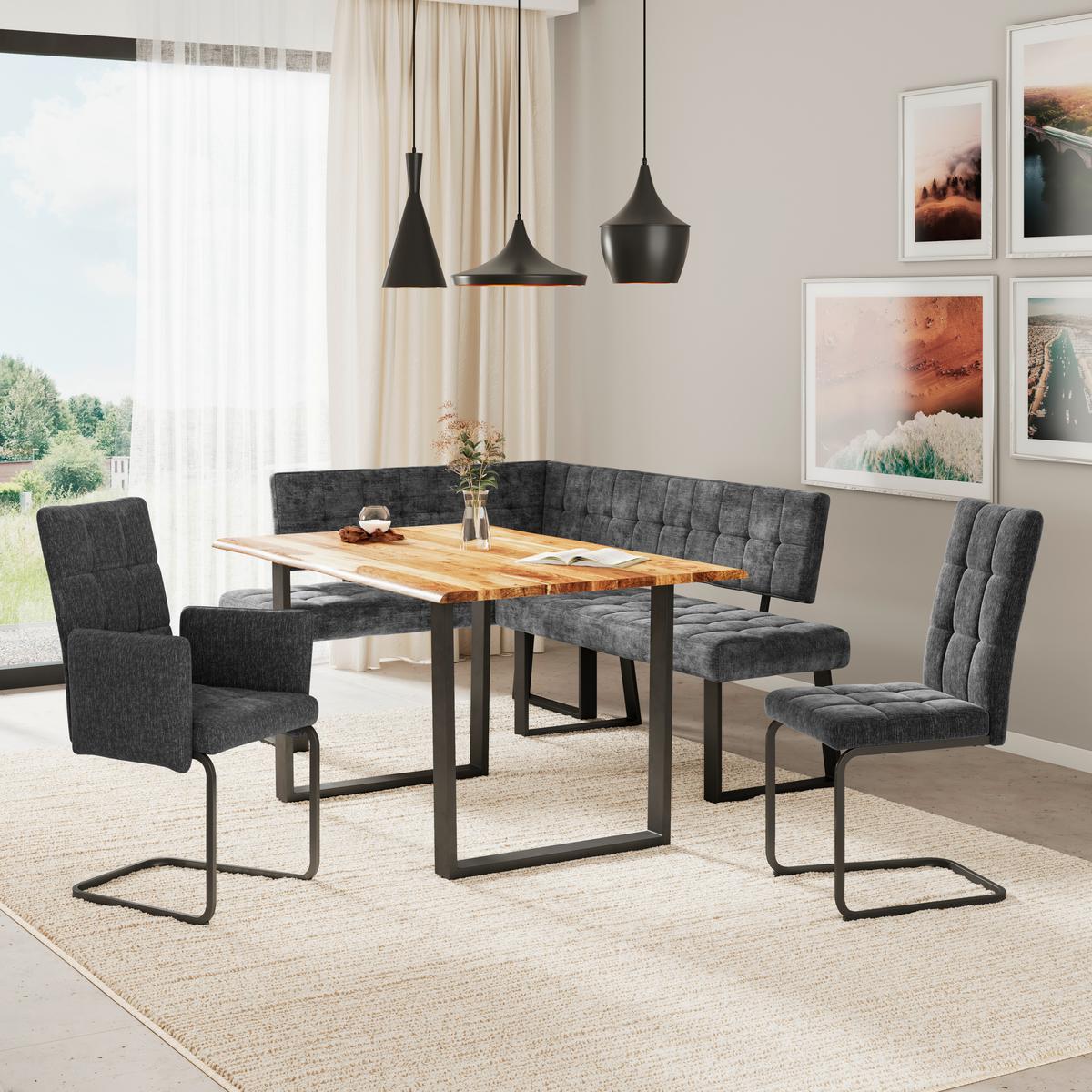 Eckbank Dunkelgrau Polyester Laslo 185x134 Cm - Dunkelgrau/Schwarz, MODERN, Textil/Metall (185/134cm) - MID.YOU