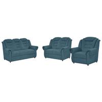 Sitzgarnitur 3--Teilig. Boston Blau Chenille - Blau/Schwarz, KONVENTIONELL, Textil - Livetastic