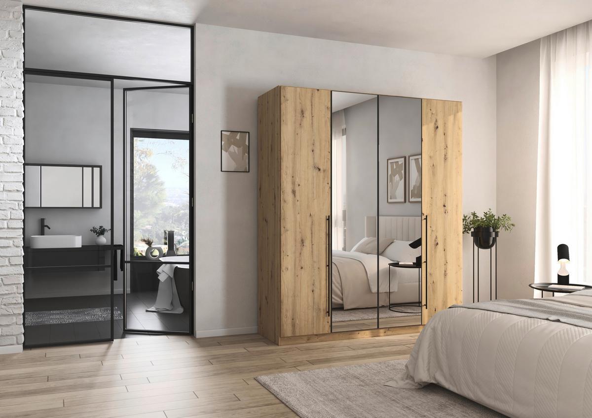 Kleiderschrank Safari B: 181 cm - Eiche Artisan/Grau, KONVENTIONELL, Holzwerkstoff (181/229/54cm)