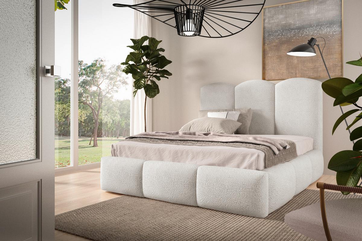 Polsterbett Bero Boucle Weiß, Lf: 200x200 Cm - Ecru/Buchefarben, Trend, Holz/Textil (200/200cm)