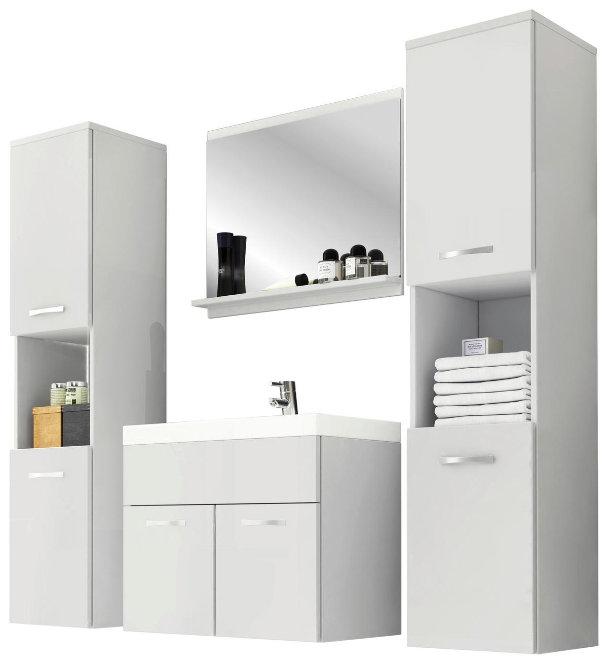 Kúpeľňa 5-dielna, biela - biela/biela s vysokým leskom, Lifestyle, kov/kompozitné drevo (120cm) - P & B