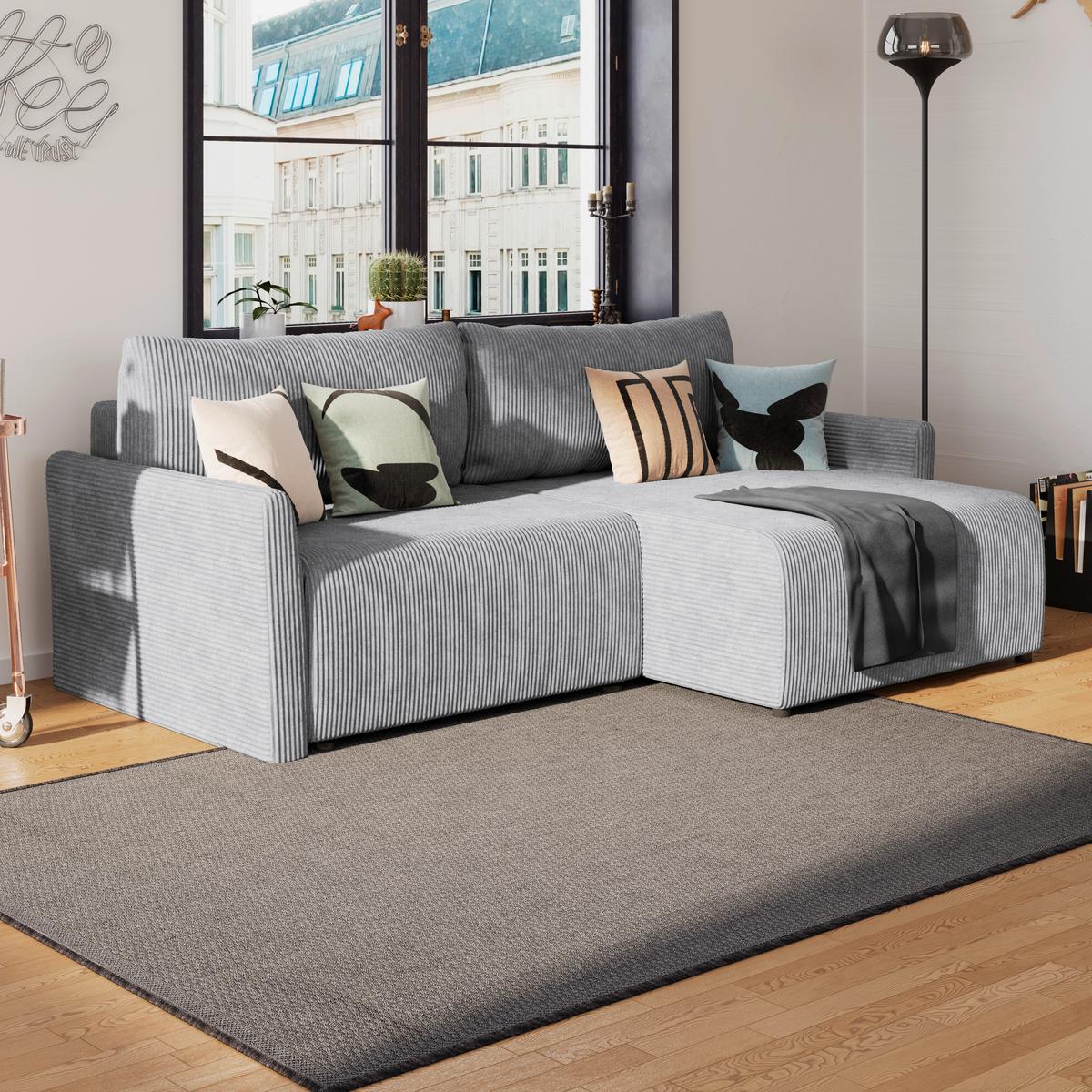 Ecksofa mit Schlaffunktion Sonos Silberfarben 228x146 cm - Ecru/Silberfarben, MODERN, Textil (228/146cm)