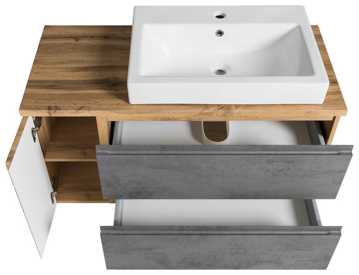 Waschbecken Mit Unterschrank Varese B:105 Cm Hellgrau/eiche - Eiche Wotan/Hellgrau, MODERN, Keramik/Holzwerkstoff (105cm) - Held
