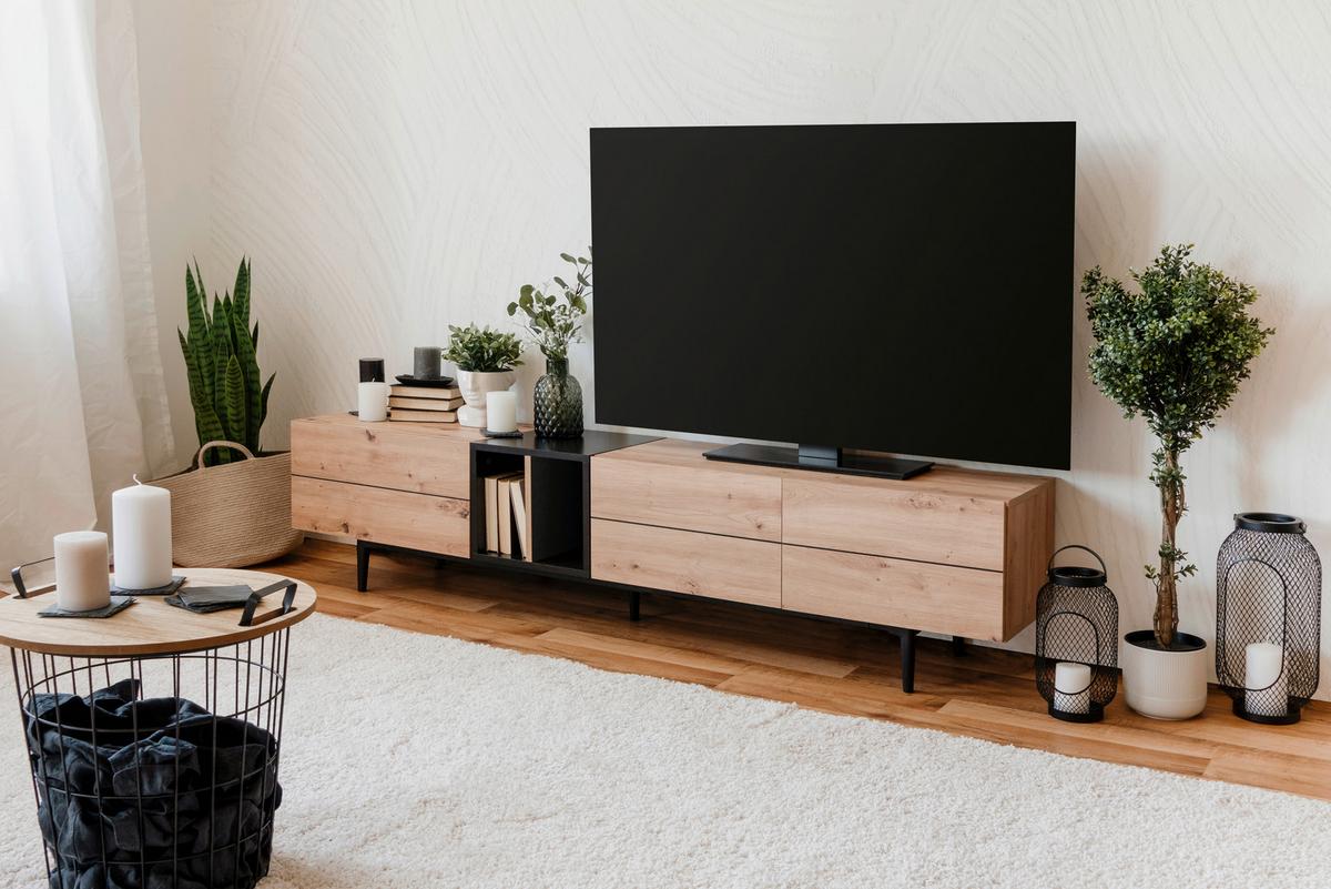 TV-Element Nola B: 195 cm Eiche Dekor/Schwarz - Eichefarben/Schwarz, KONVENTIONELL, Holzwerkstoff (195/48/37cm) - MID.YOU