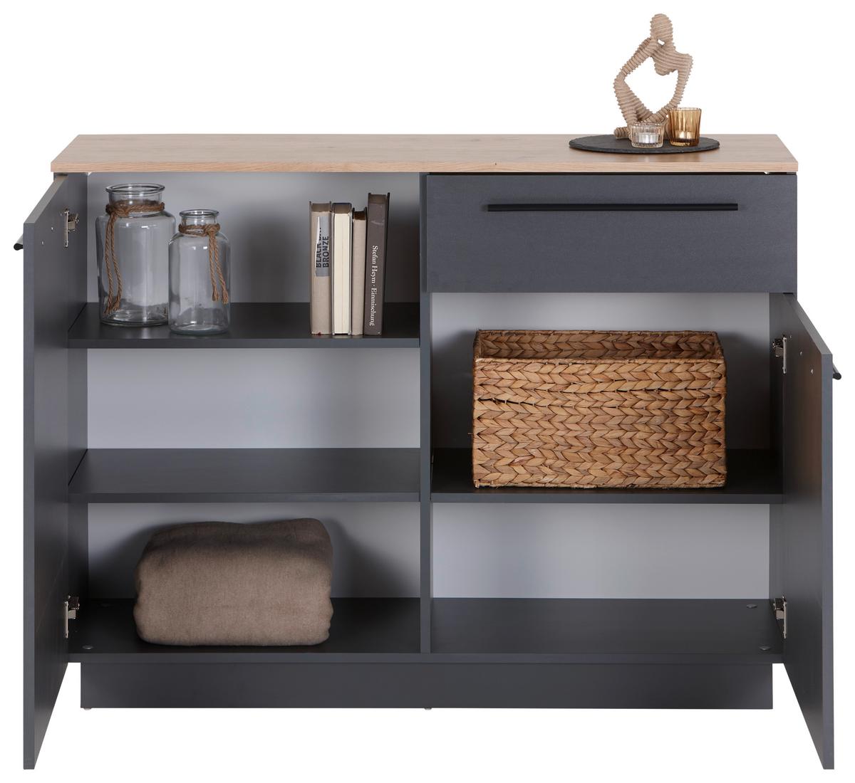 Kommode B: 120 Cm Alaska Anthrazit/eiche Artisan - Anthrazit/Eiche Artisan, MODERN, Holzwerkstoff (120/90,9/42cm)