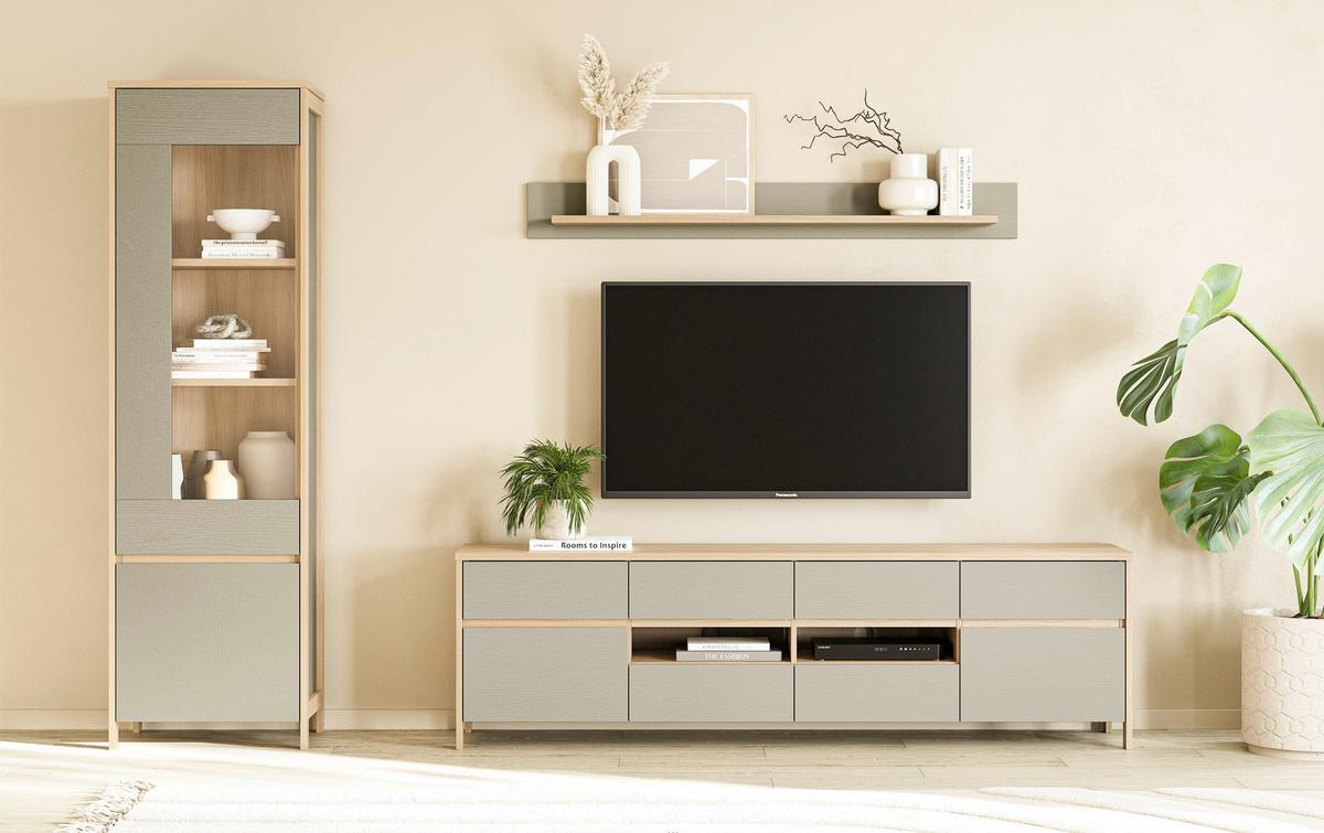 Wohnwand Stranda Eukalyptusholzfarben B: 266cm - Eichefarben/Eukalyptusholzfarben, Design, Holzwerkstoff (266/195/39cm) - MID.YOU