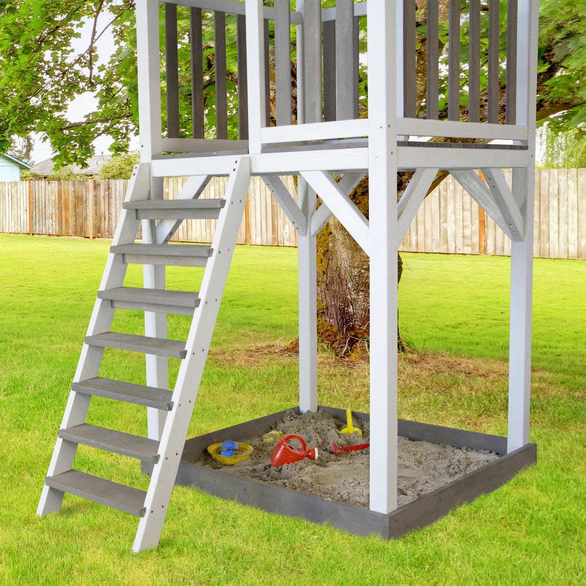 Spielhaus Climbing & Double Swing Aus Zedernholz - Blau/Weiß, Basics, Holz (519/241.9/349cm) - Ambia Garden